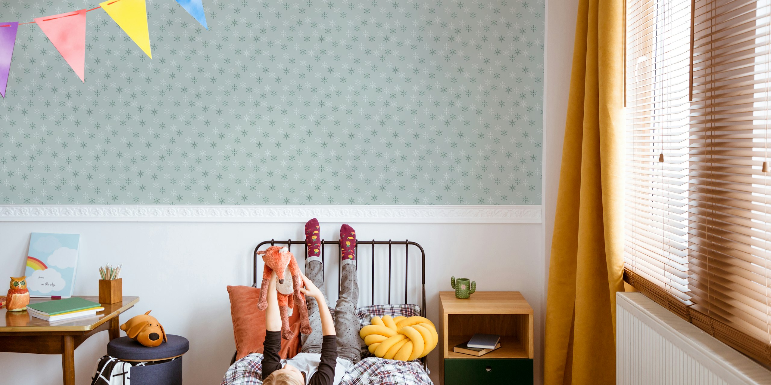 Scattered stars wallpaper in pale sage color