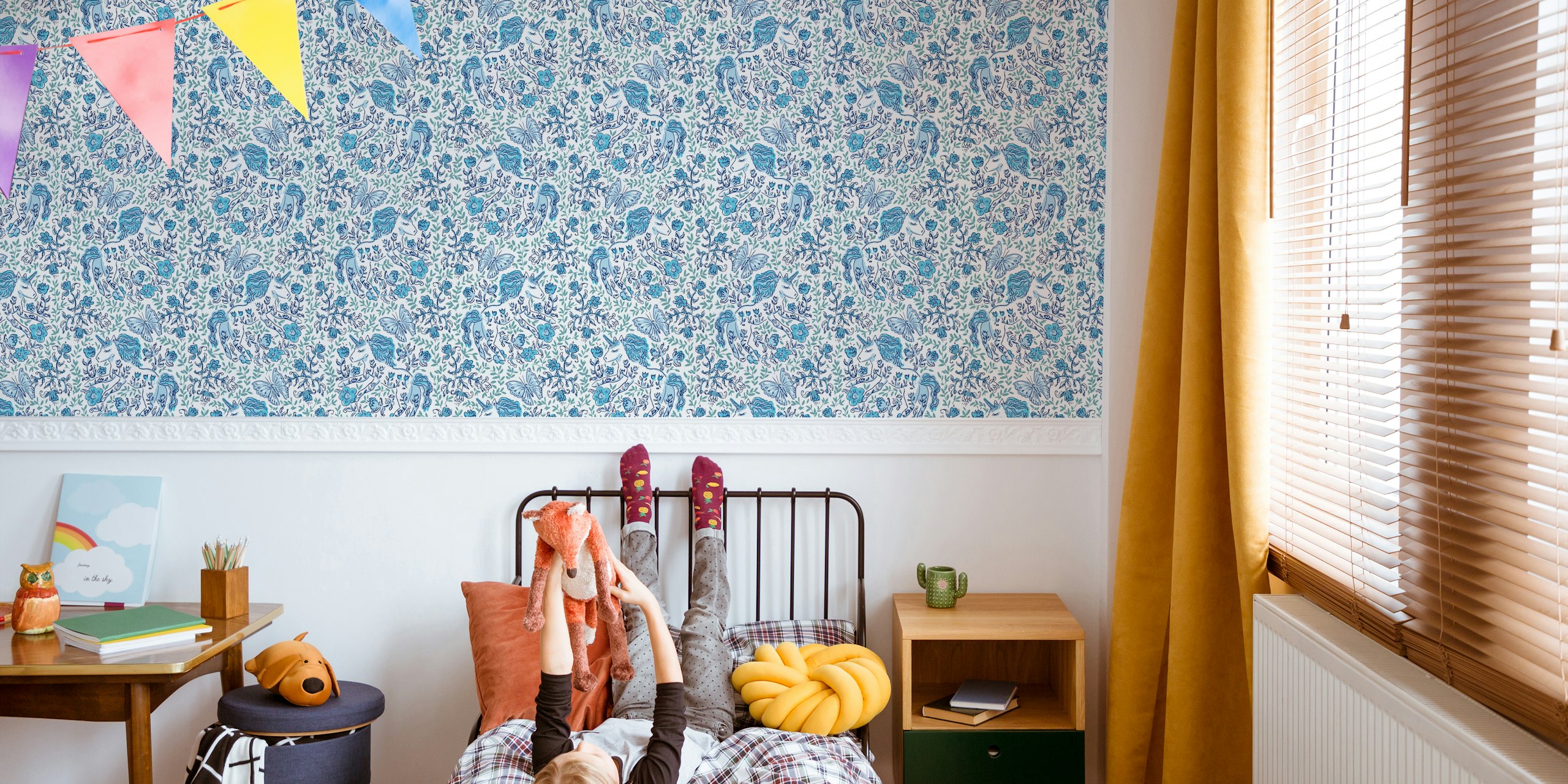 Unicorn blue Hamptons wallpaper in a room