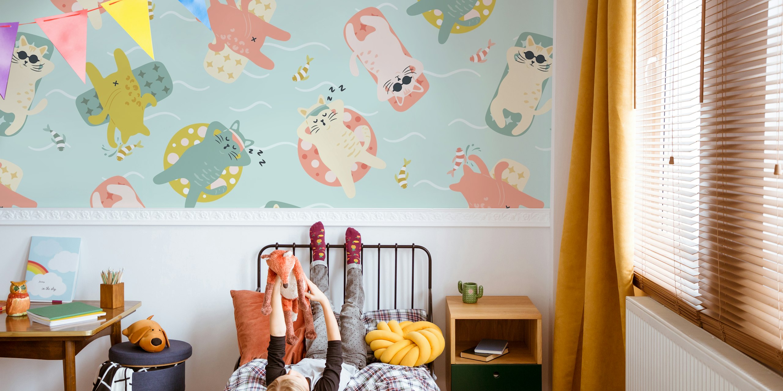 Fototapete Pool Cartoon-tiere, die im Pool schwimmen