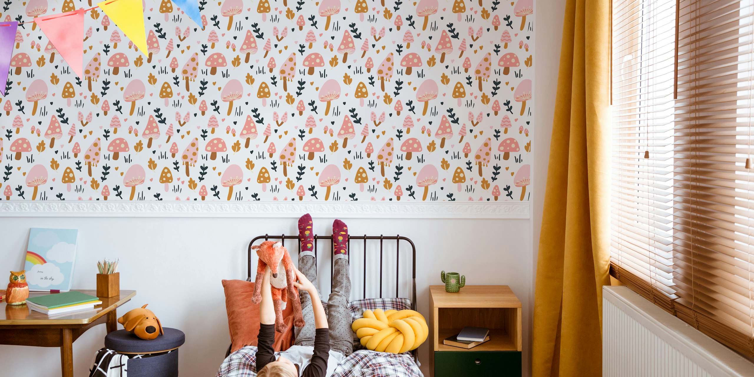 Pink Mushroom wallpaper design in a room