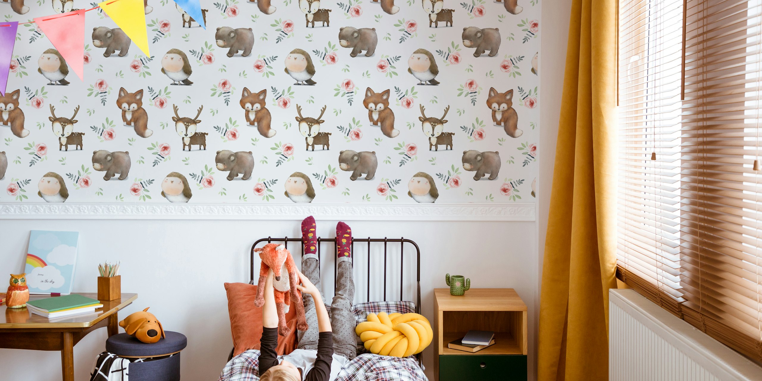 Wild Animals Flower Forest wallpaper in room
