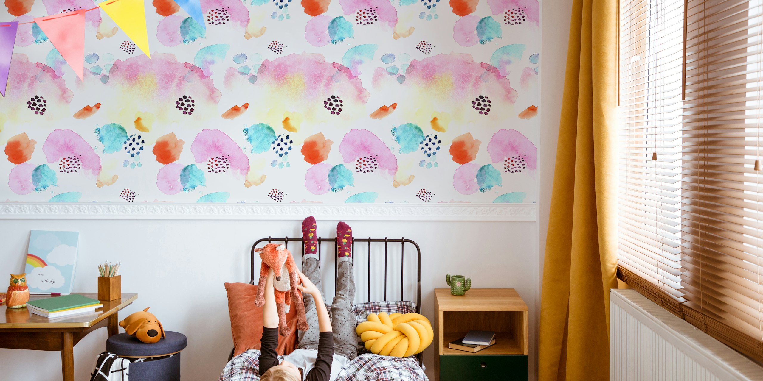 Kids Memphis style wallpaper in a playful room