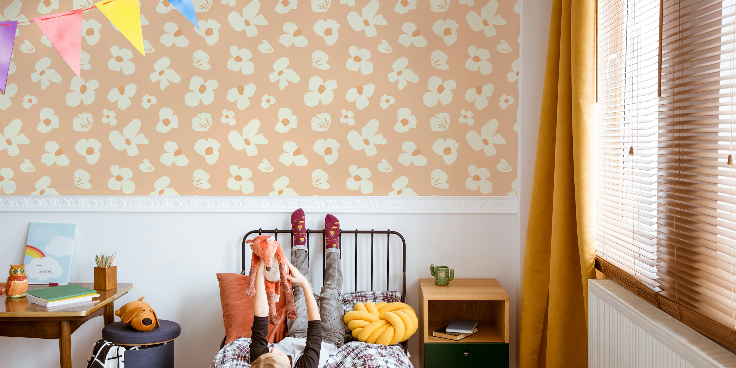 Wild florals wallpaper displayed in a room