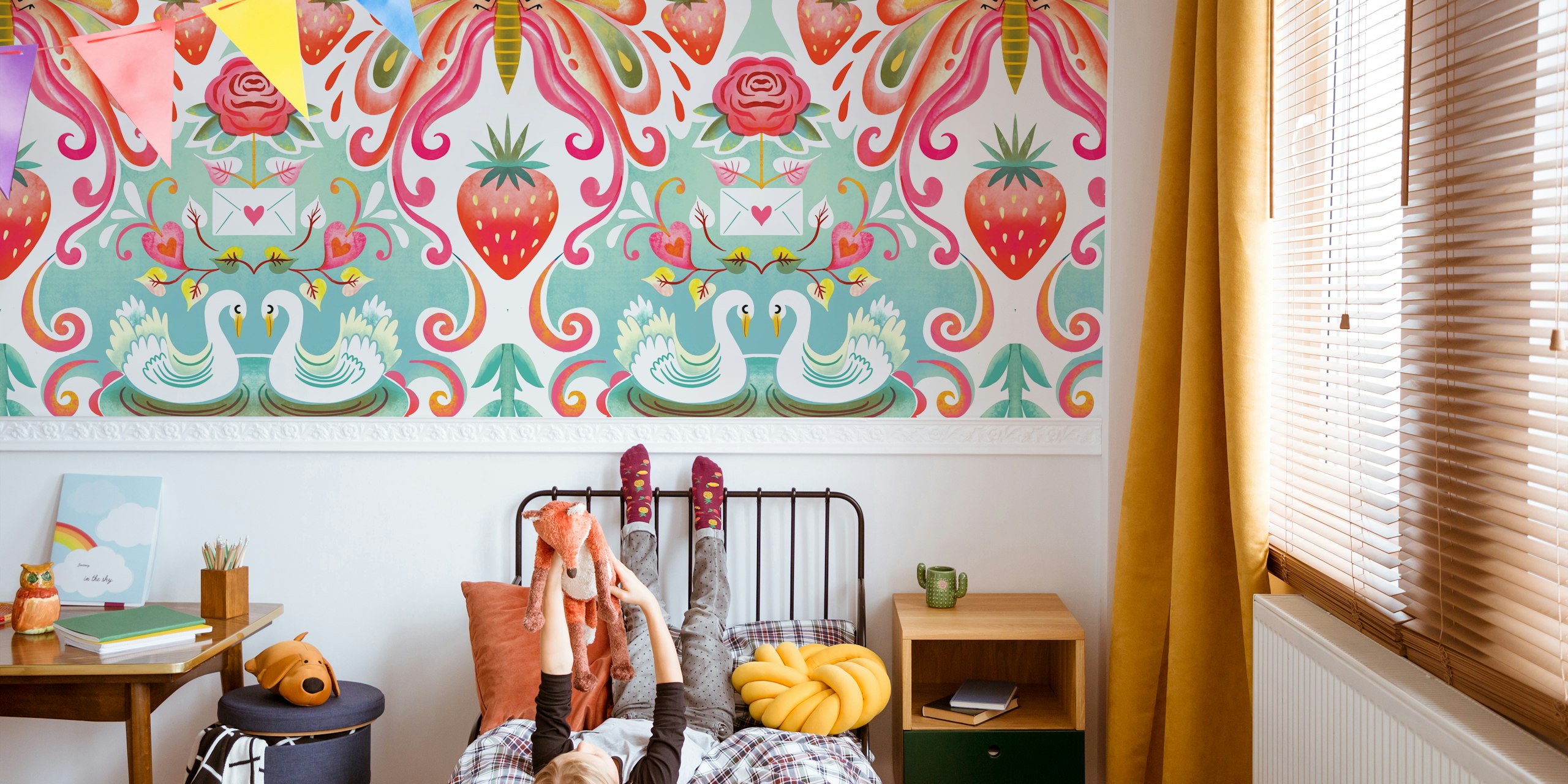 Super sweet swan damask tapet i et rum
