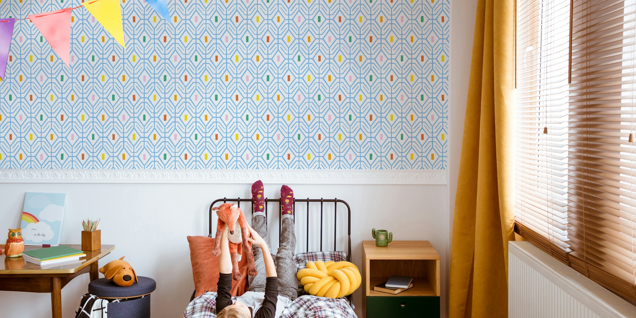 Bold minimalist colorful blue wallpaper design