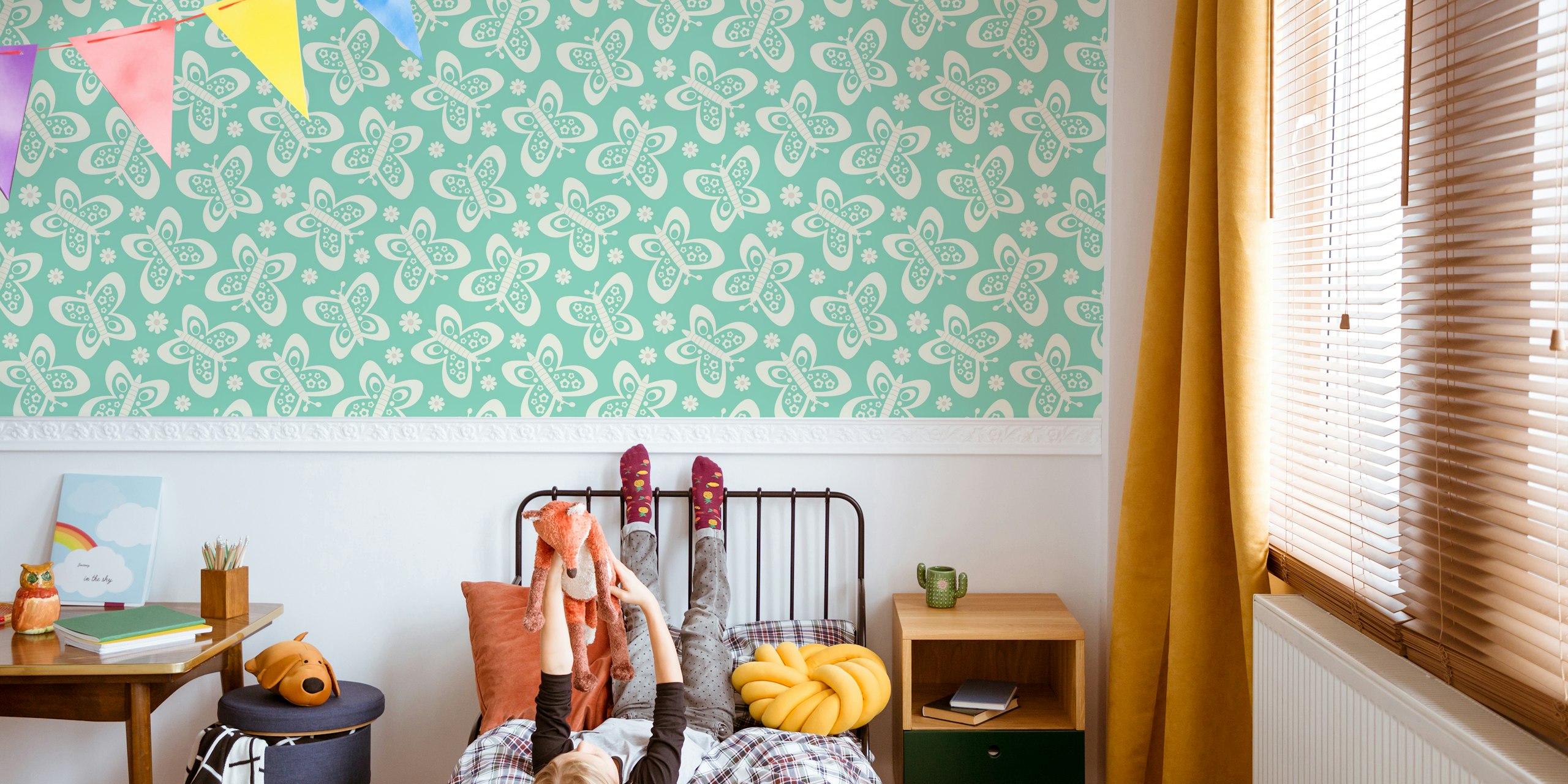 Butterflies wallpaper in a green design