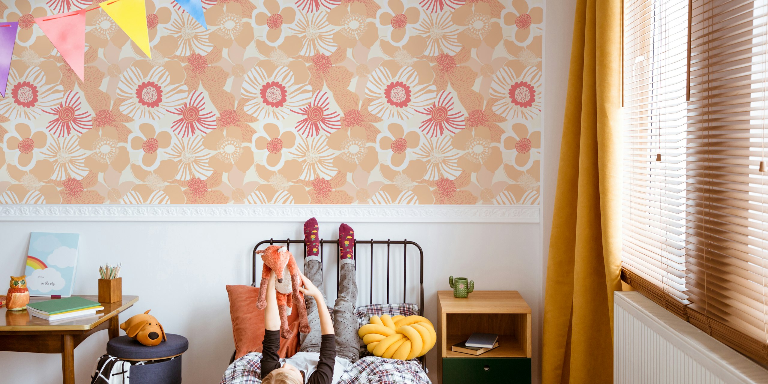 Colorful floral patterns in peach and pink tones wallpaper