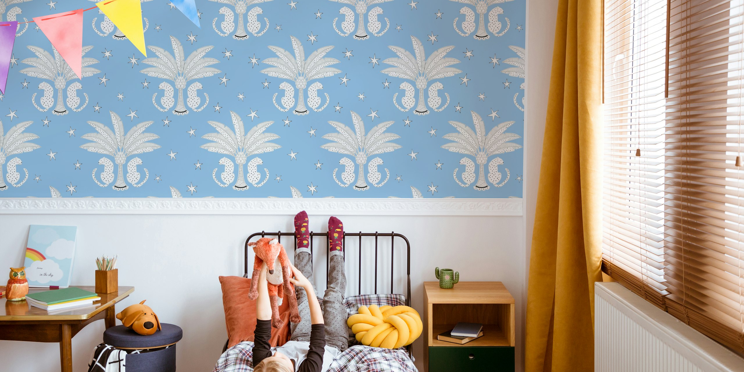 Night time leopard Tapete in einem blauen Zimmer