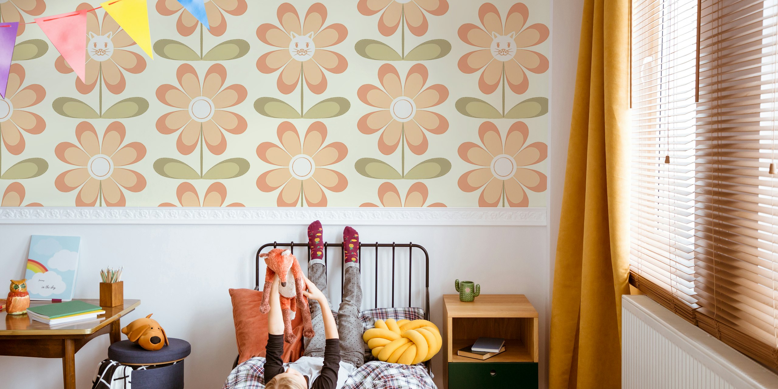 Floral patterns featuring hidden cats in pastel colors wallpaper