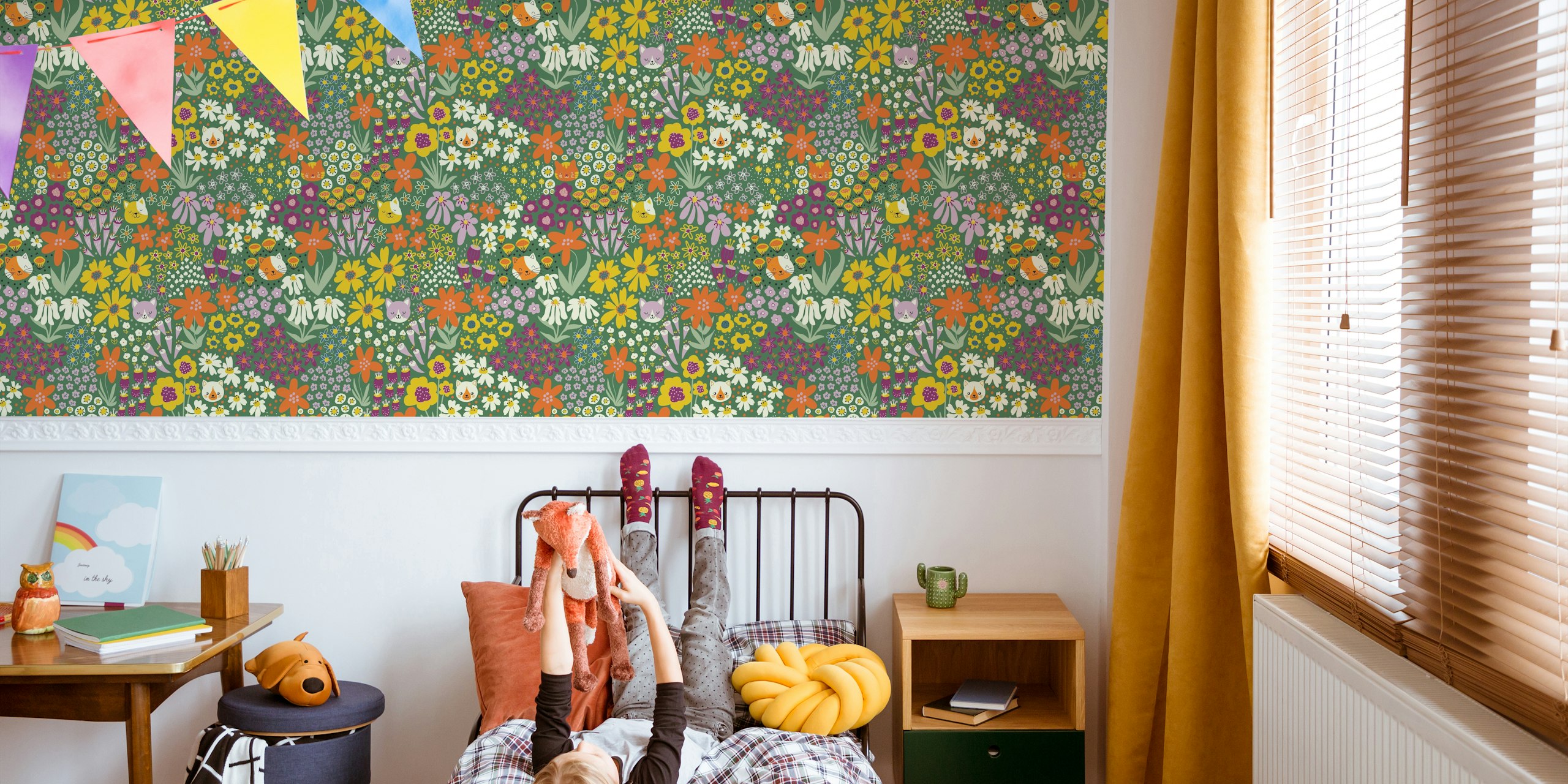 Happy Cats Wild Flowers Multicolor Carta da parati