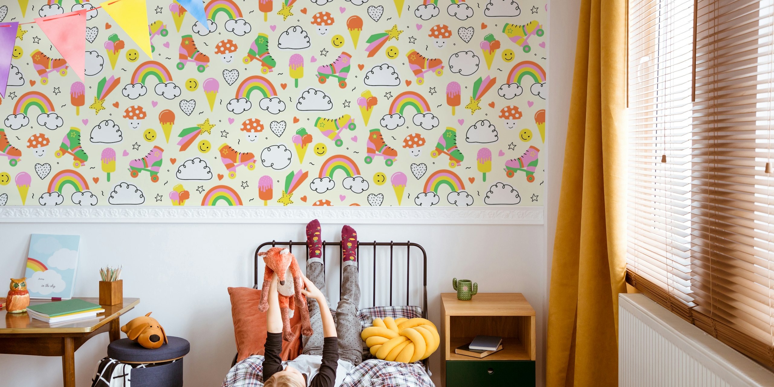 Happy 90s Groovy Pop Art Tapete in einem Raum