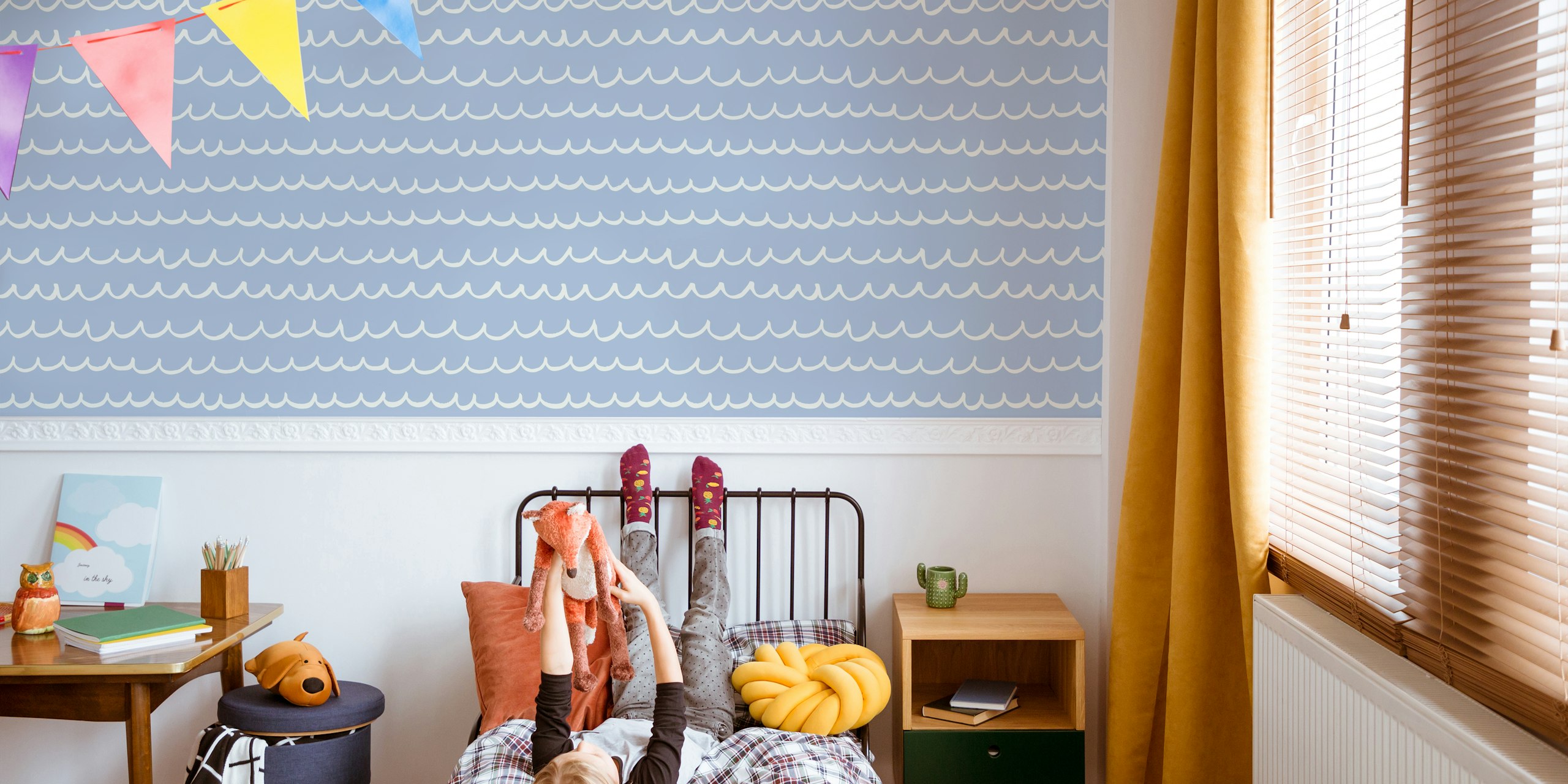 Waves Light Blue wallpaper in a modern room