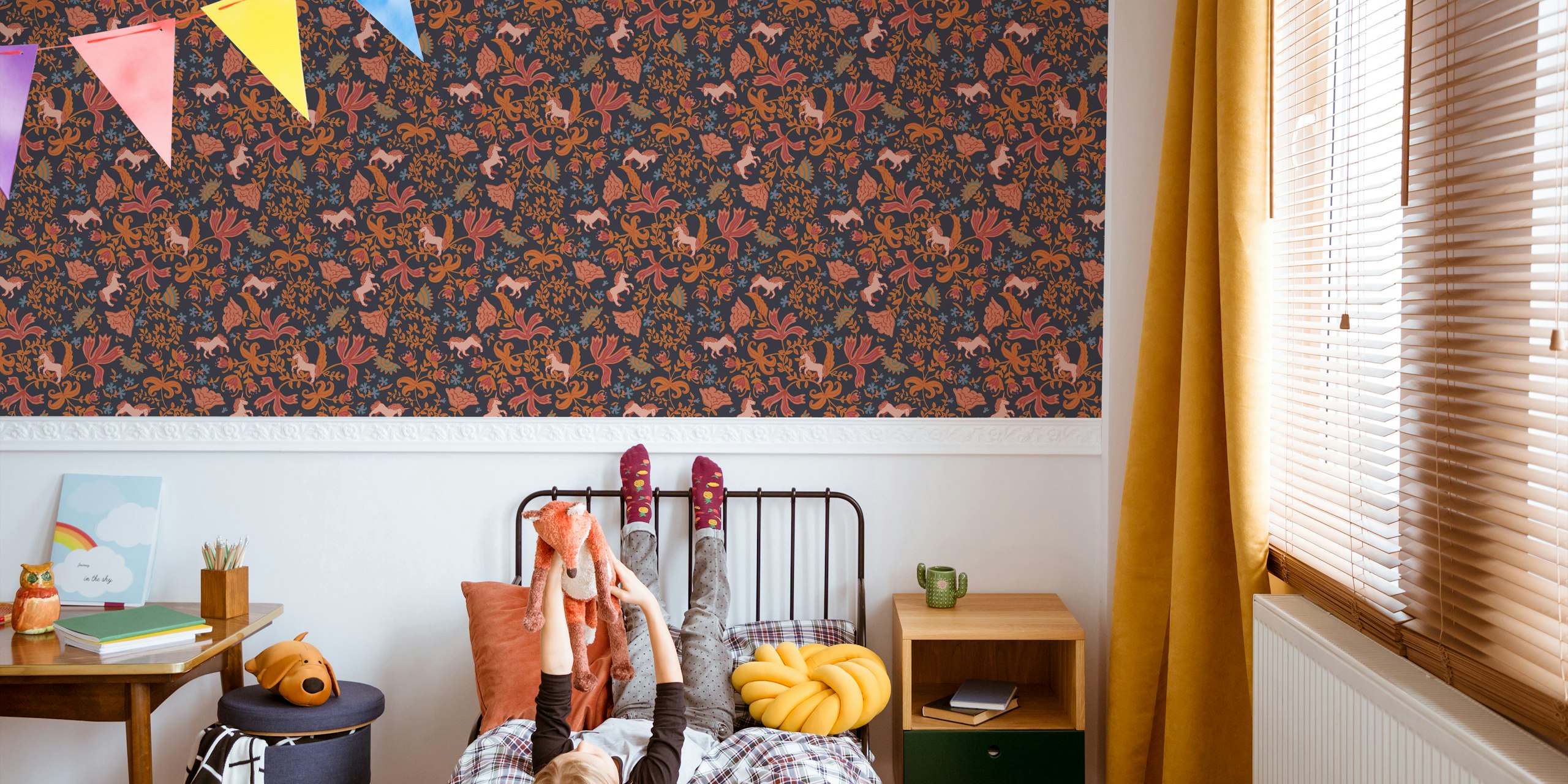 Indian floral print with unicorn wallpaper design