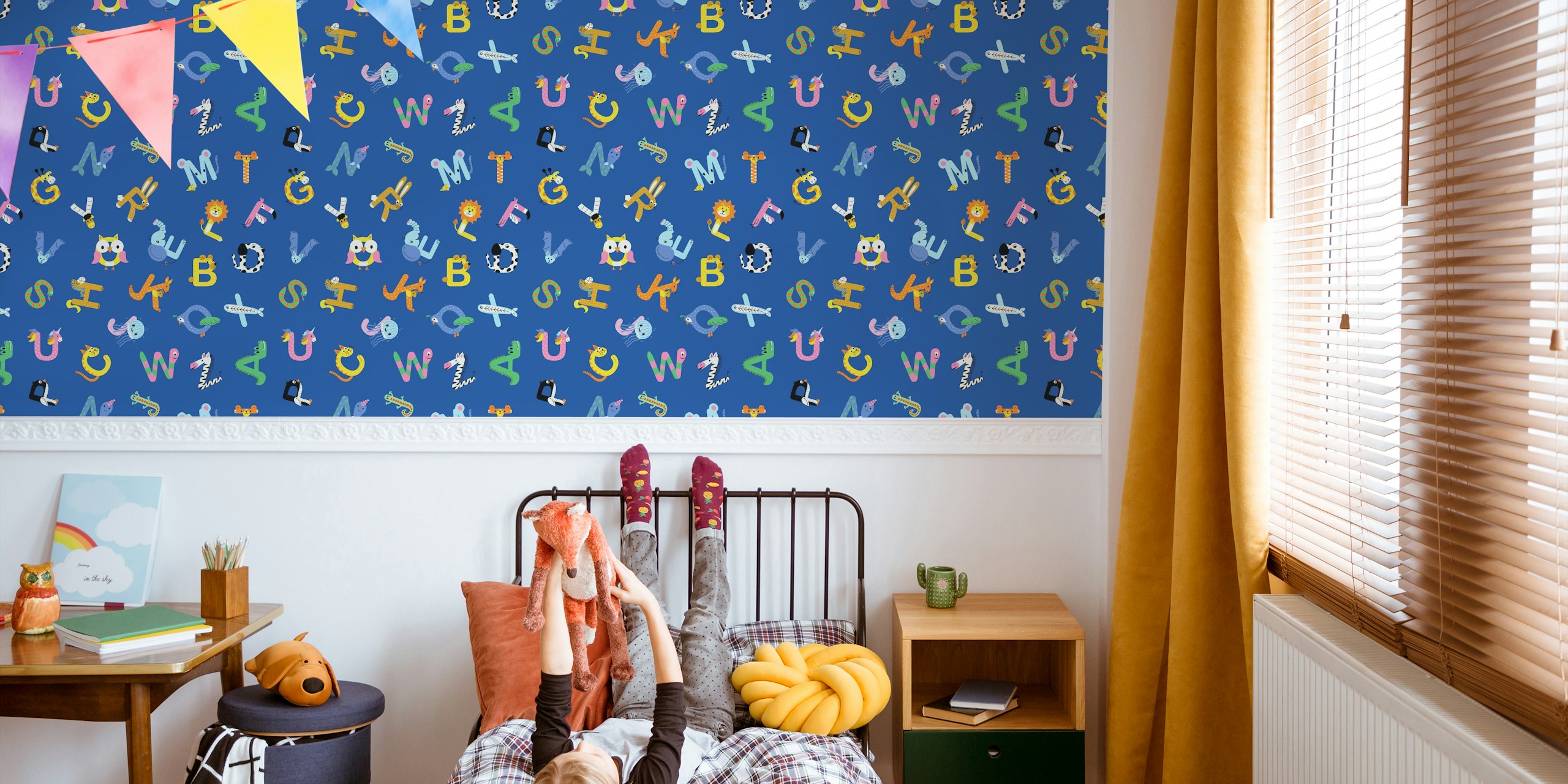 Colorful ABC's animal letters wallpaper design