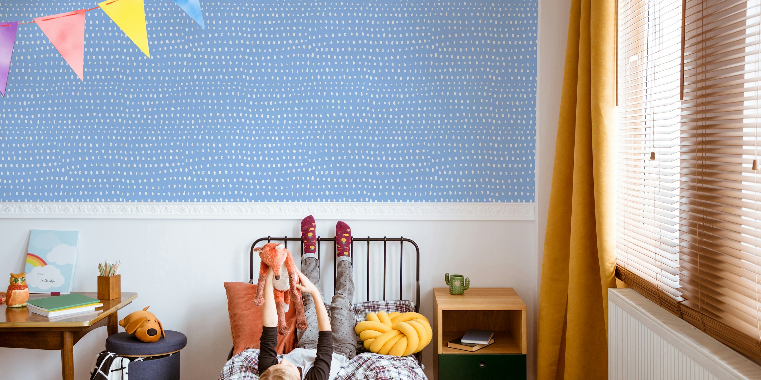 Hand drawn white dots on blue background wallpaper