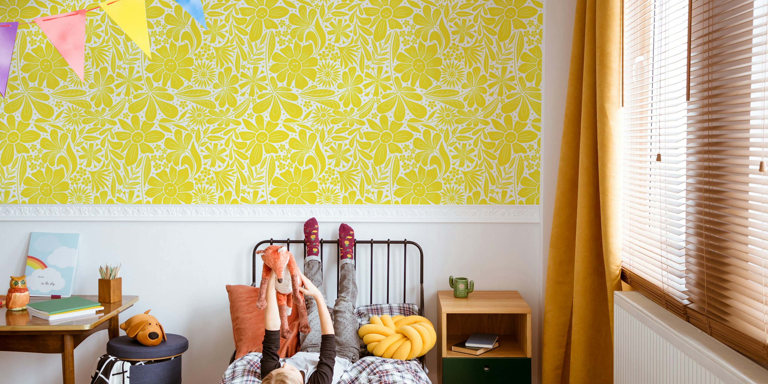 Smiling Sunflowers behang in een kamer
