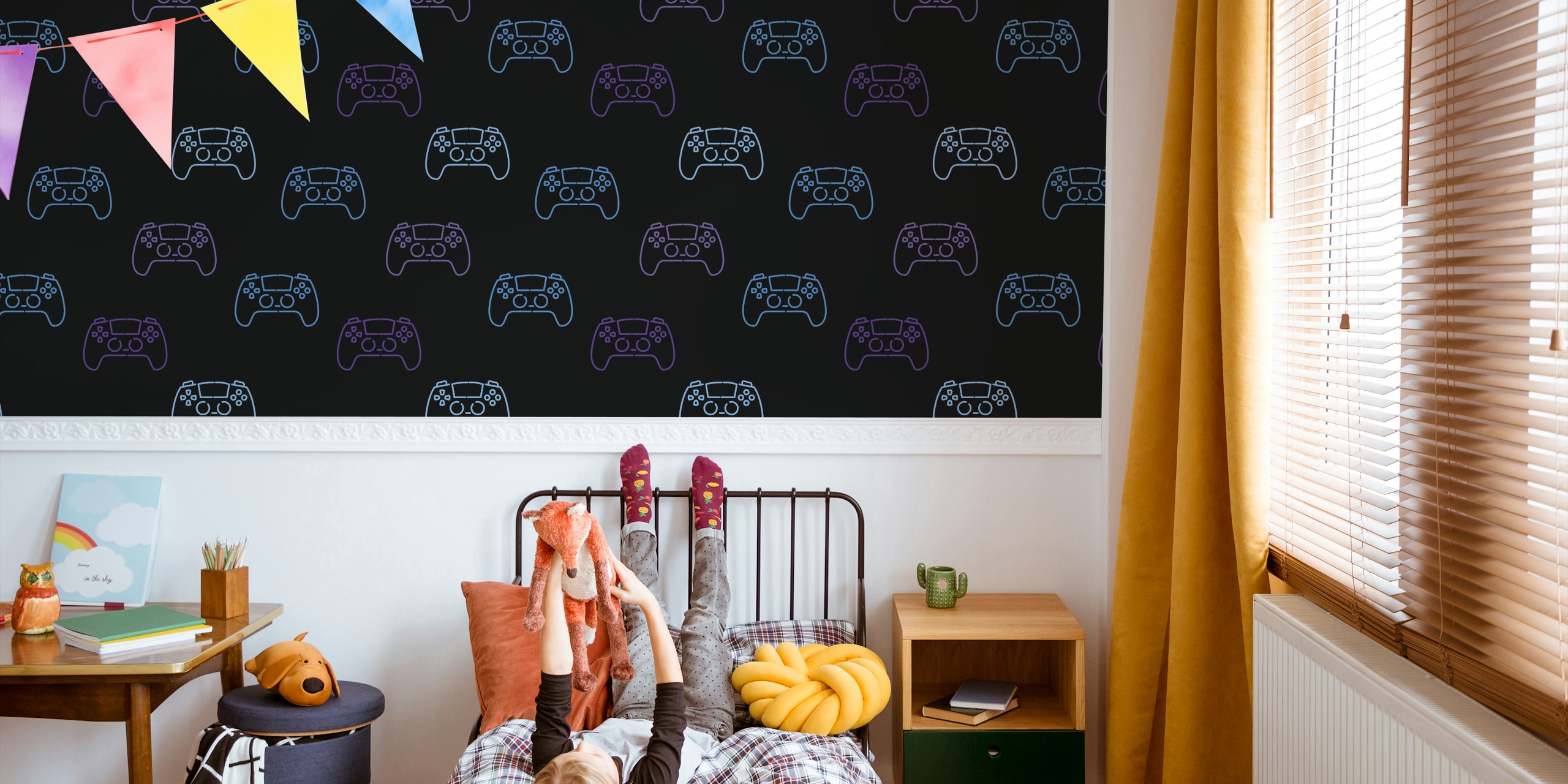 papel pintado Eat Sleep Game Repeat en una habitación