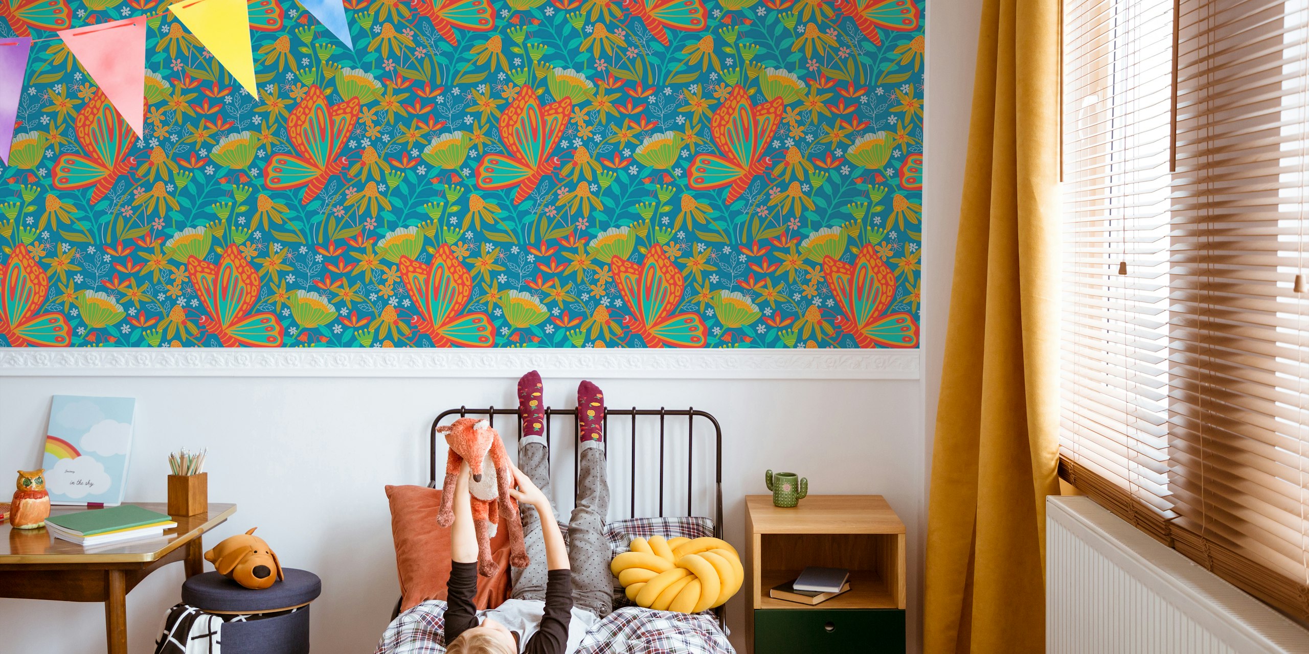 Papel De Parede Tangled Garden Butterflies Em Um Quarto