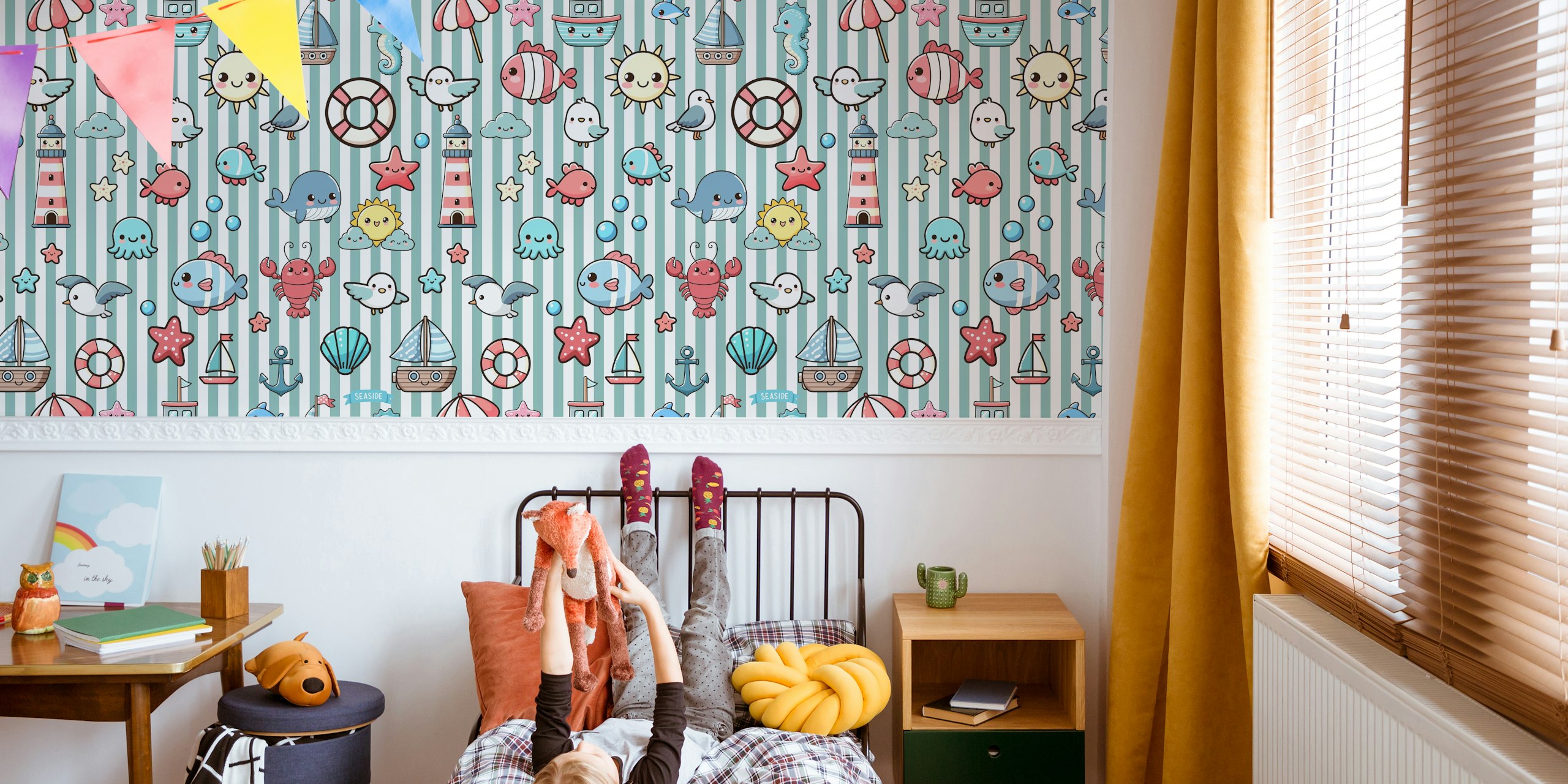 Kawaii Sea pattern ταπετσαρία σε ένα δωμάτιο