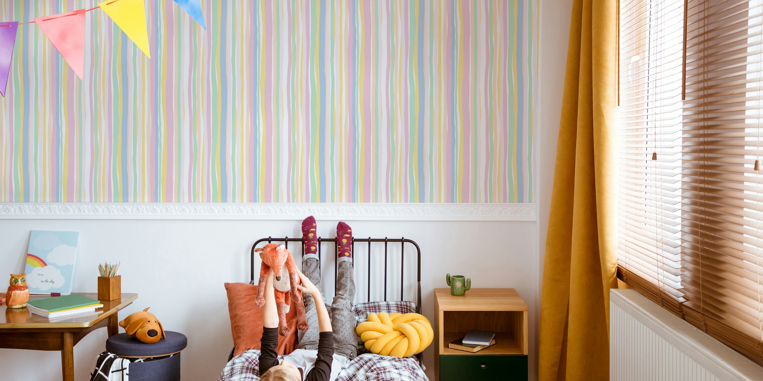 Pastel striped wallpaper featuring soft colors in varying widths