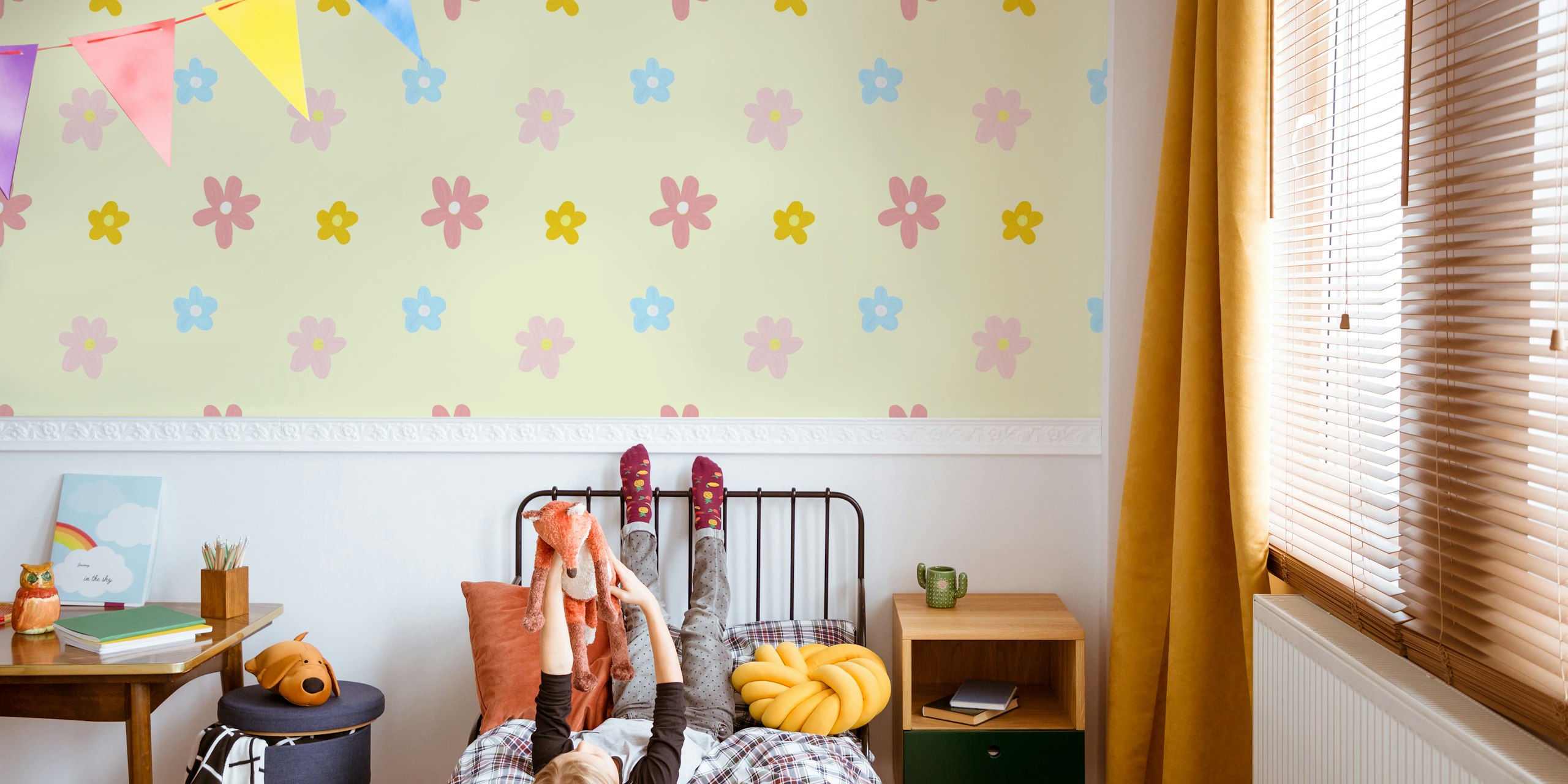 Whimsical Garden Bliss floral wallpaper in a room