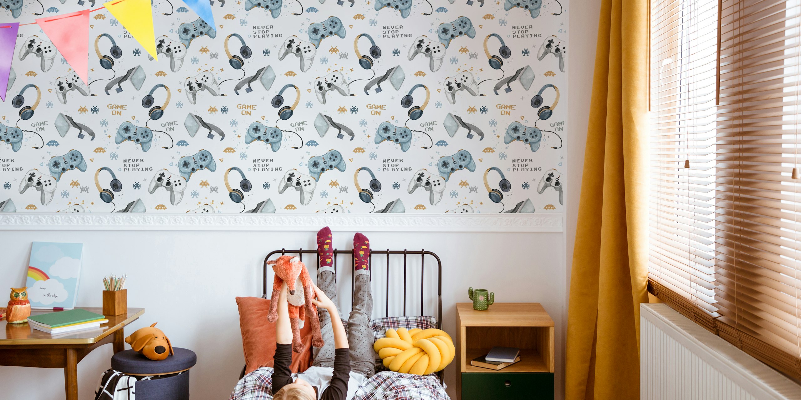 Game On white wallpaper in a stylish room