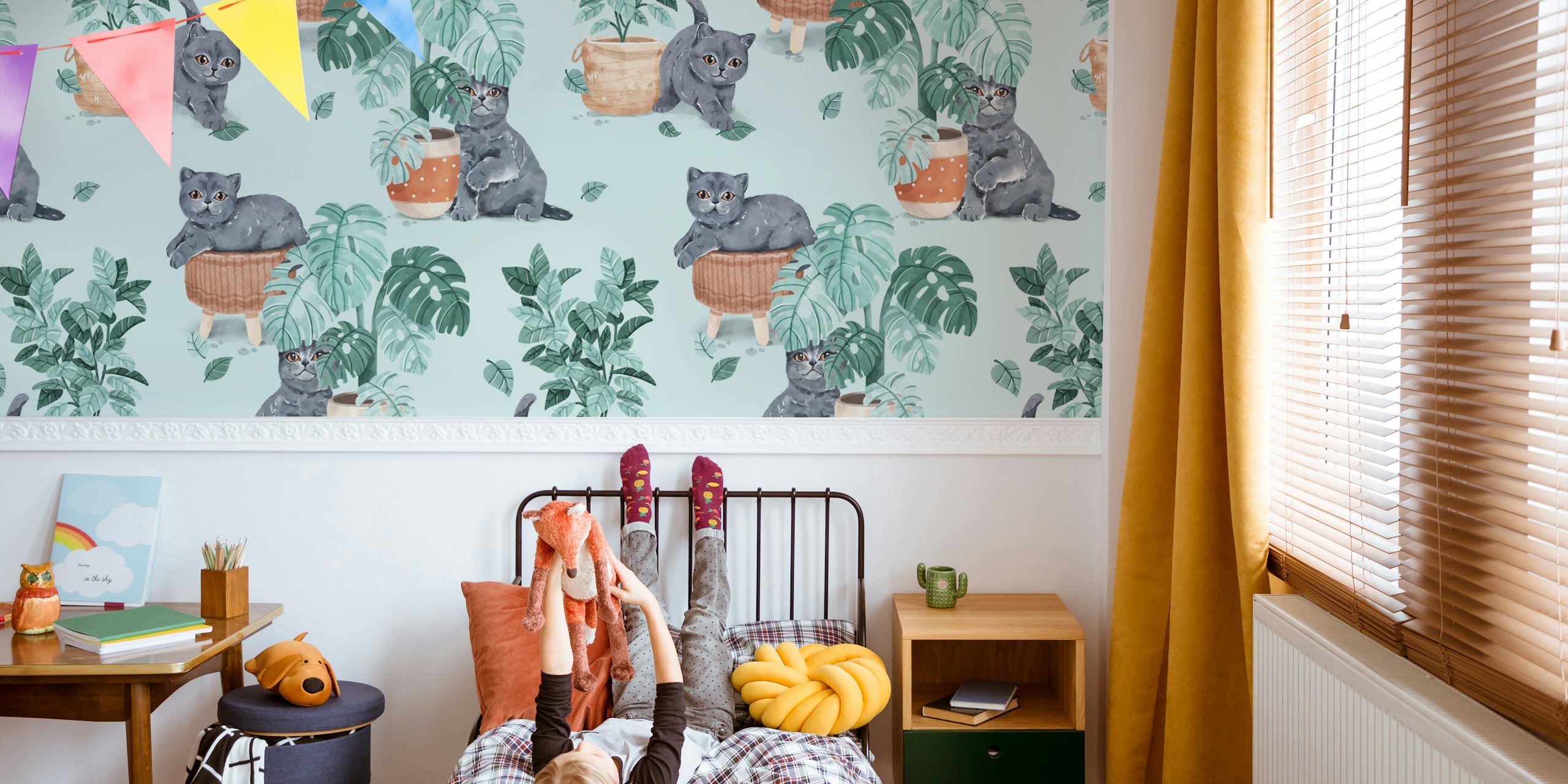 British Cat - mint wallpaper in a room setting