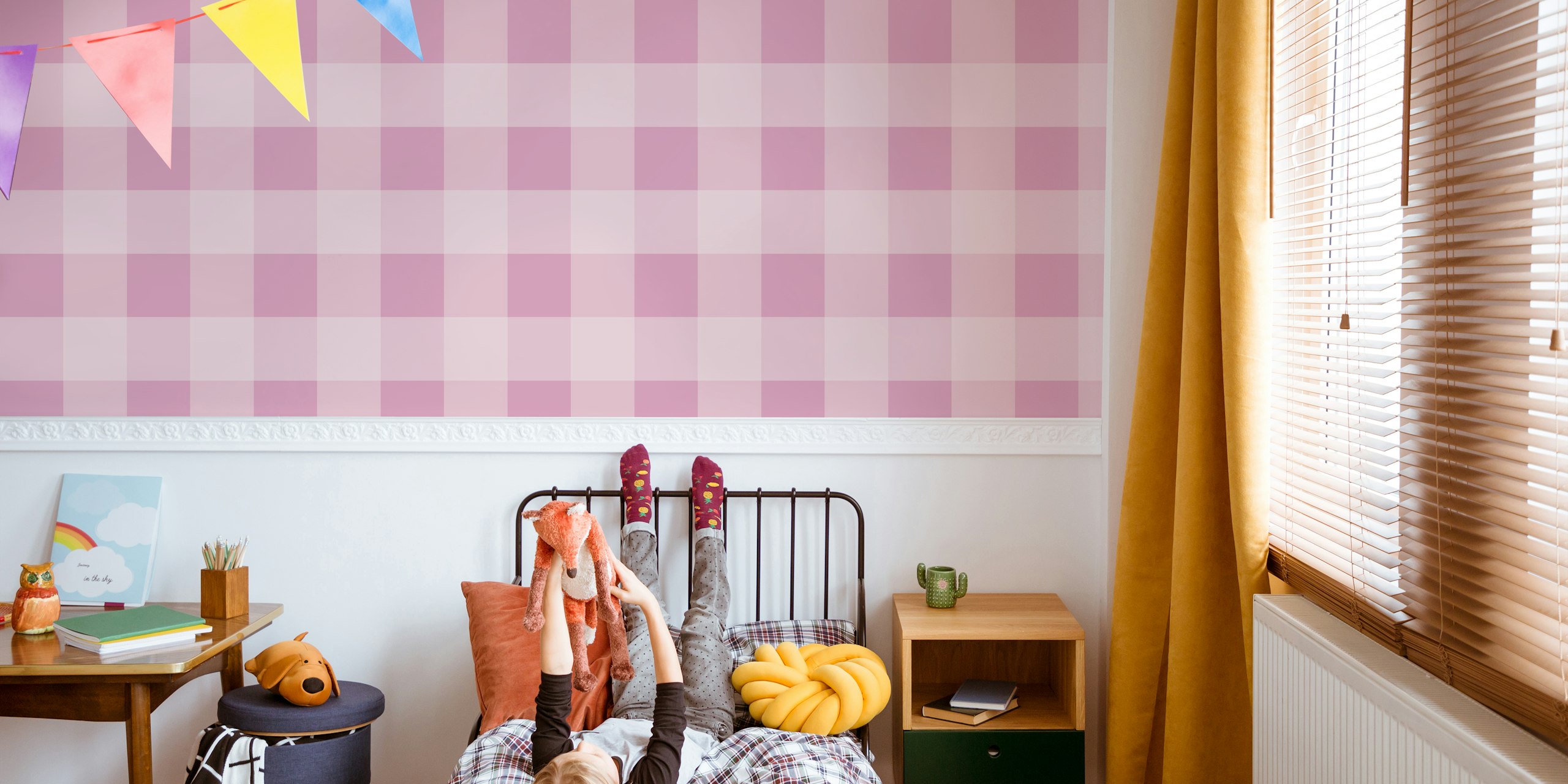 Preppy Plaid Pink wallpaper in a room