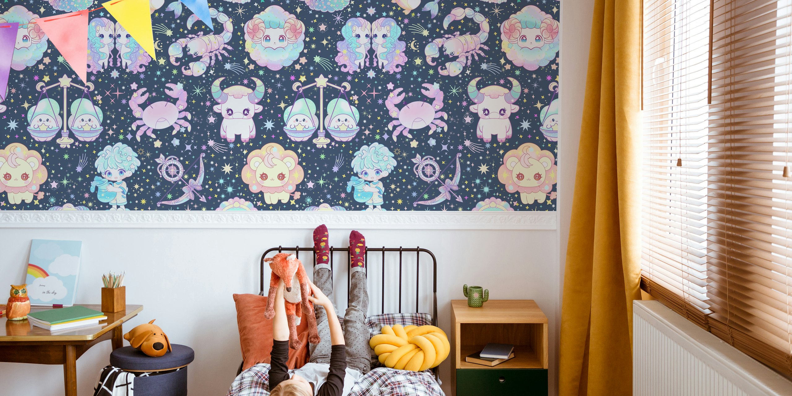 Cute kawaii zodiac wallpaper in a room