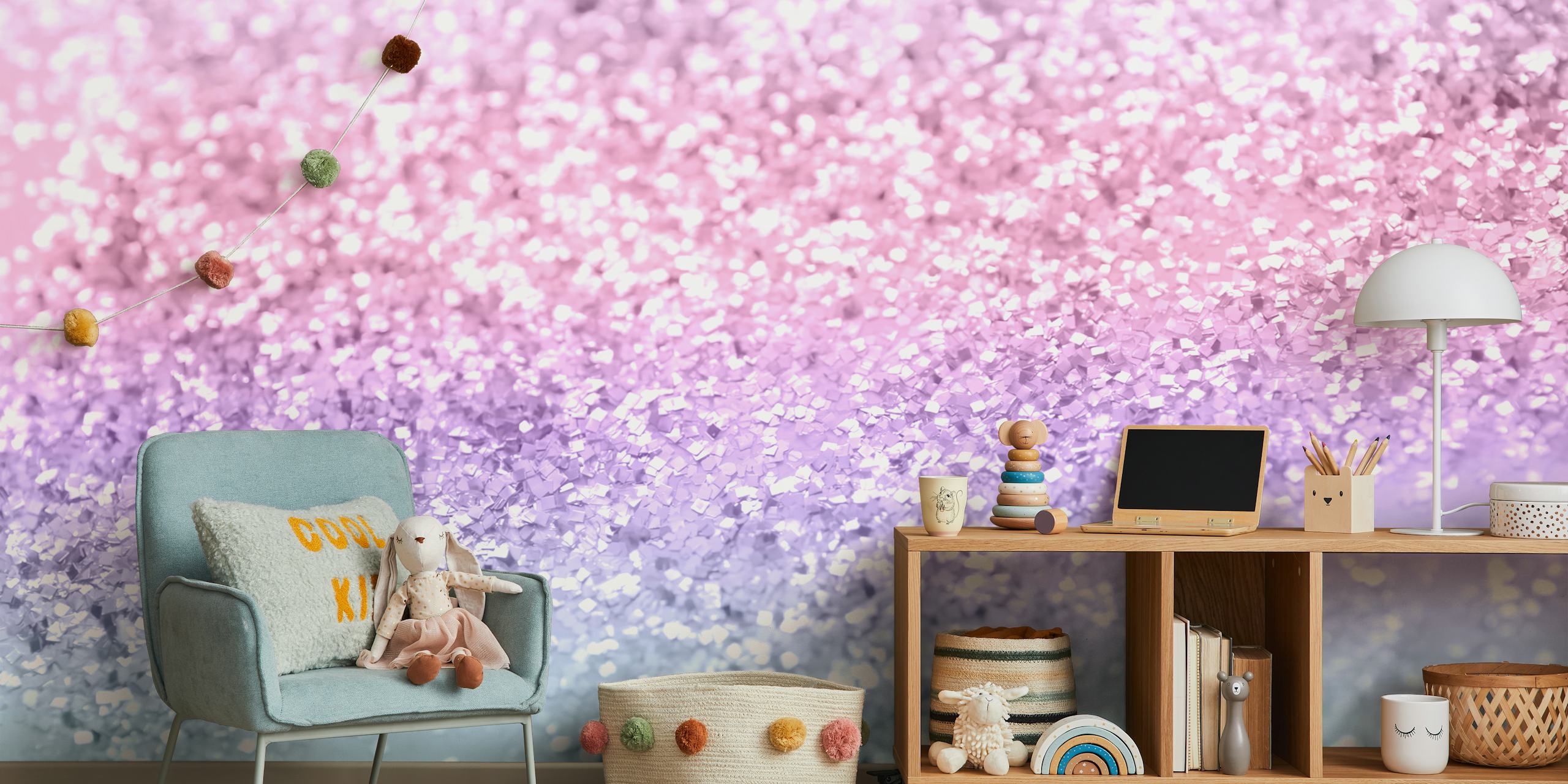 Glitter unicorn wallpaper in pink, purple, and silver tones