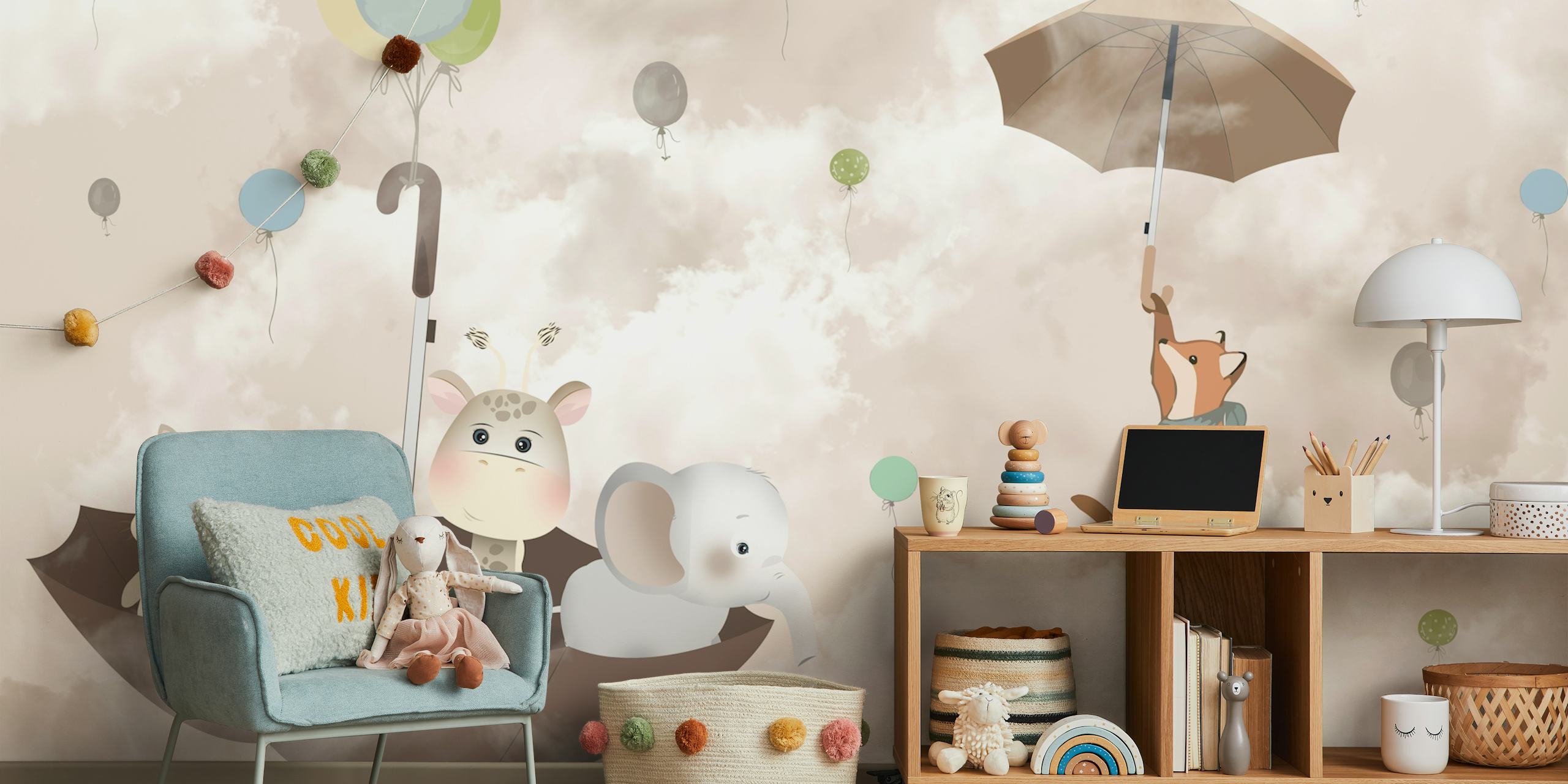 Safari Umbrella Adventure wallpaper in a room