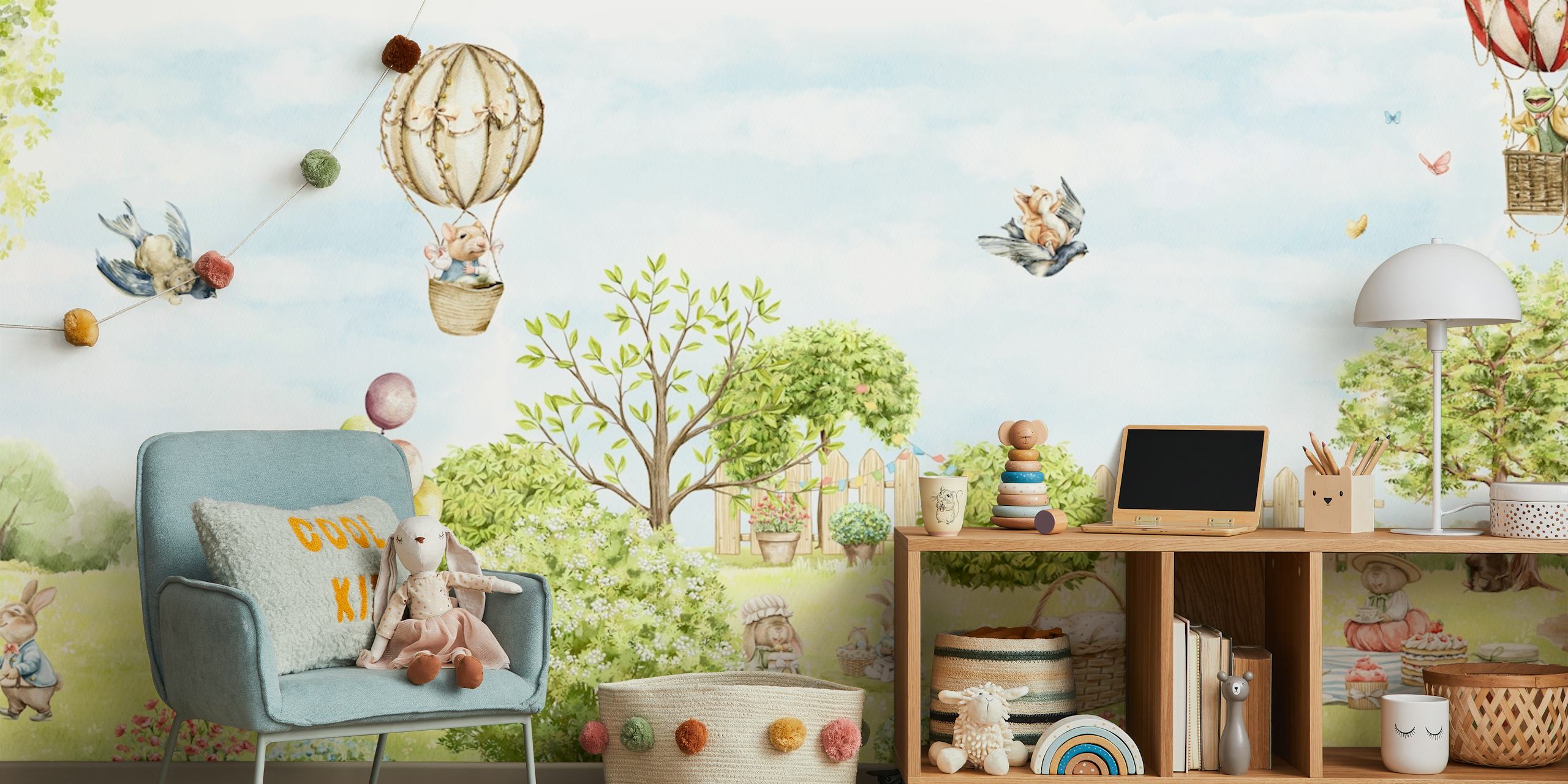 Cute animals in a countryside scenery wallpaper