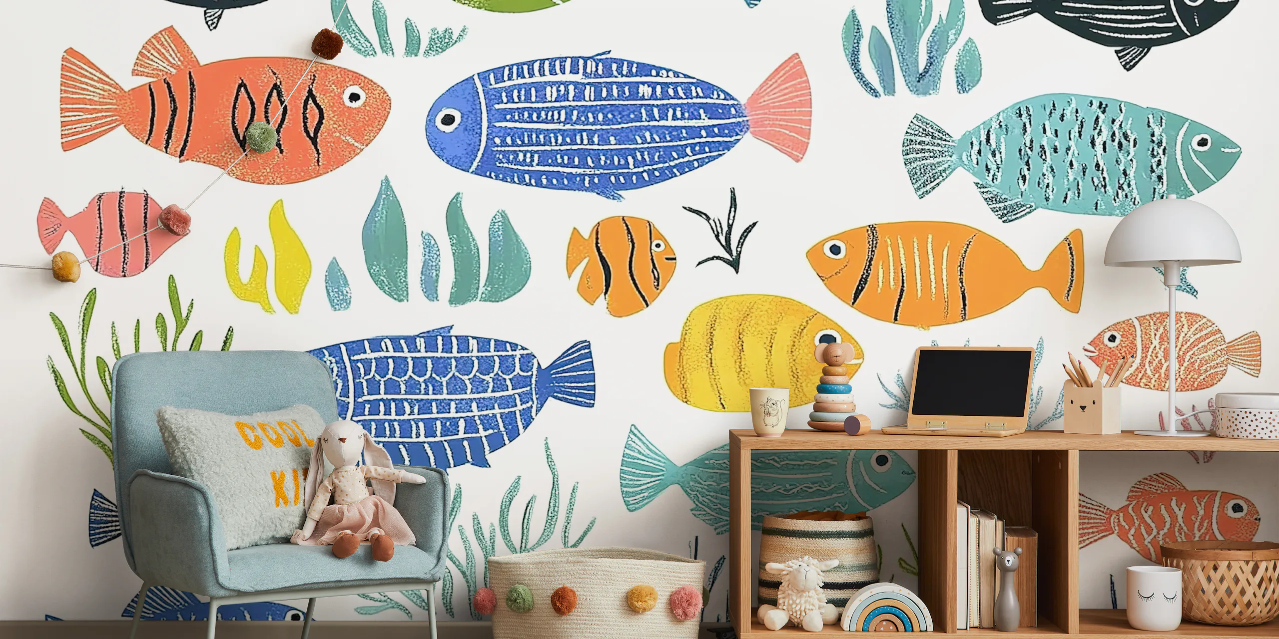 Colorful Fish Pattern Wallpaper