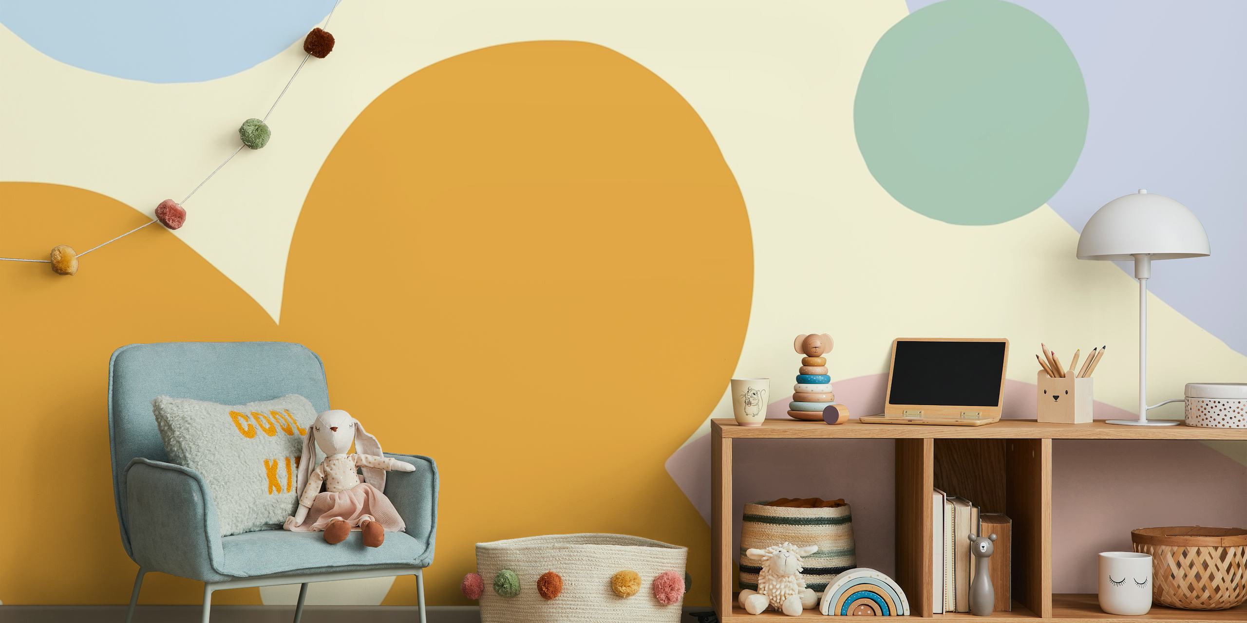 Carta da parati Playful Pastel Shapes in una stanza