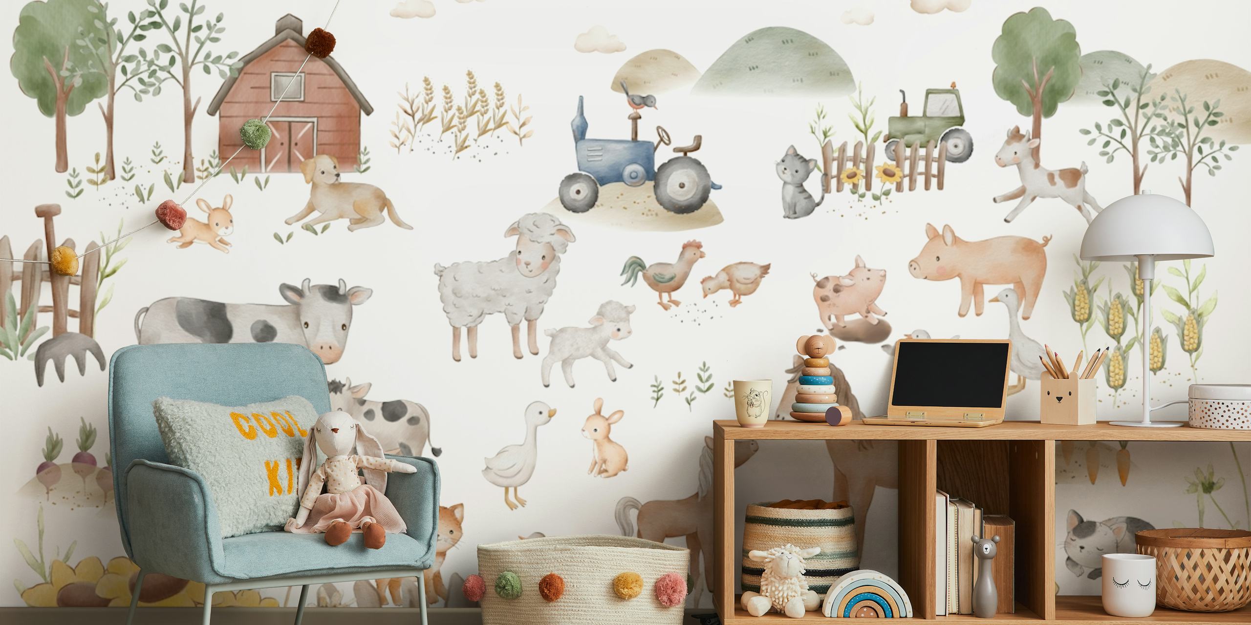 Farmyard Friends wallpaper in a room