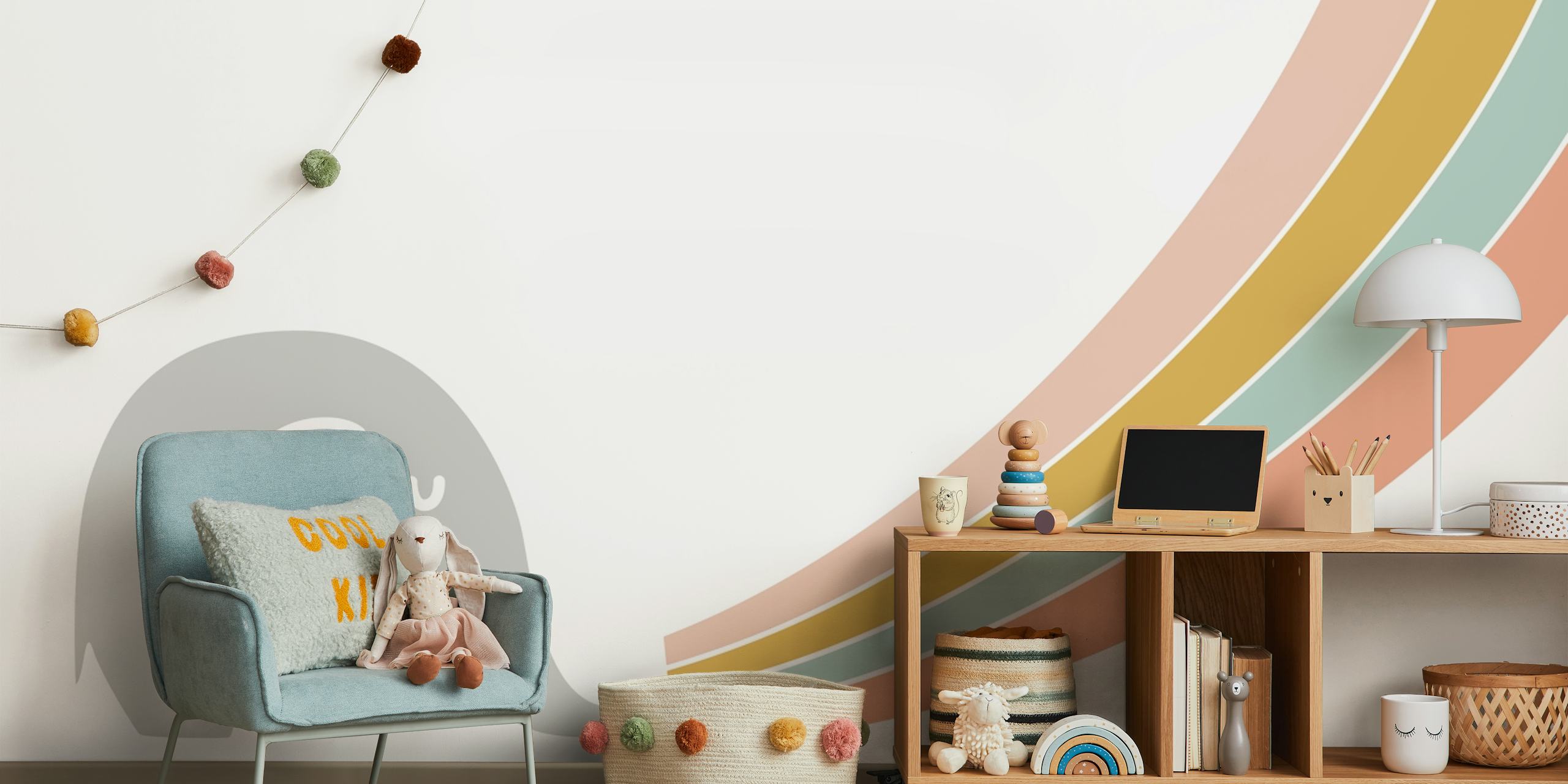 Gray elephant with colorful rainbow stripes wallpaper