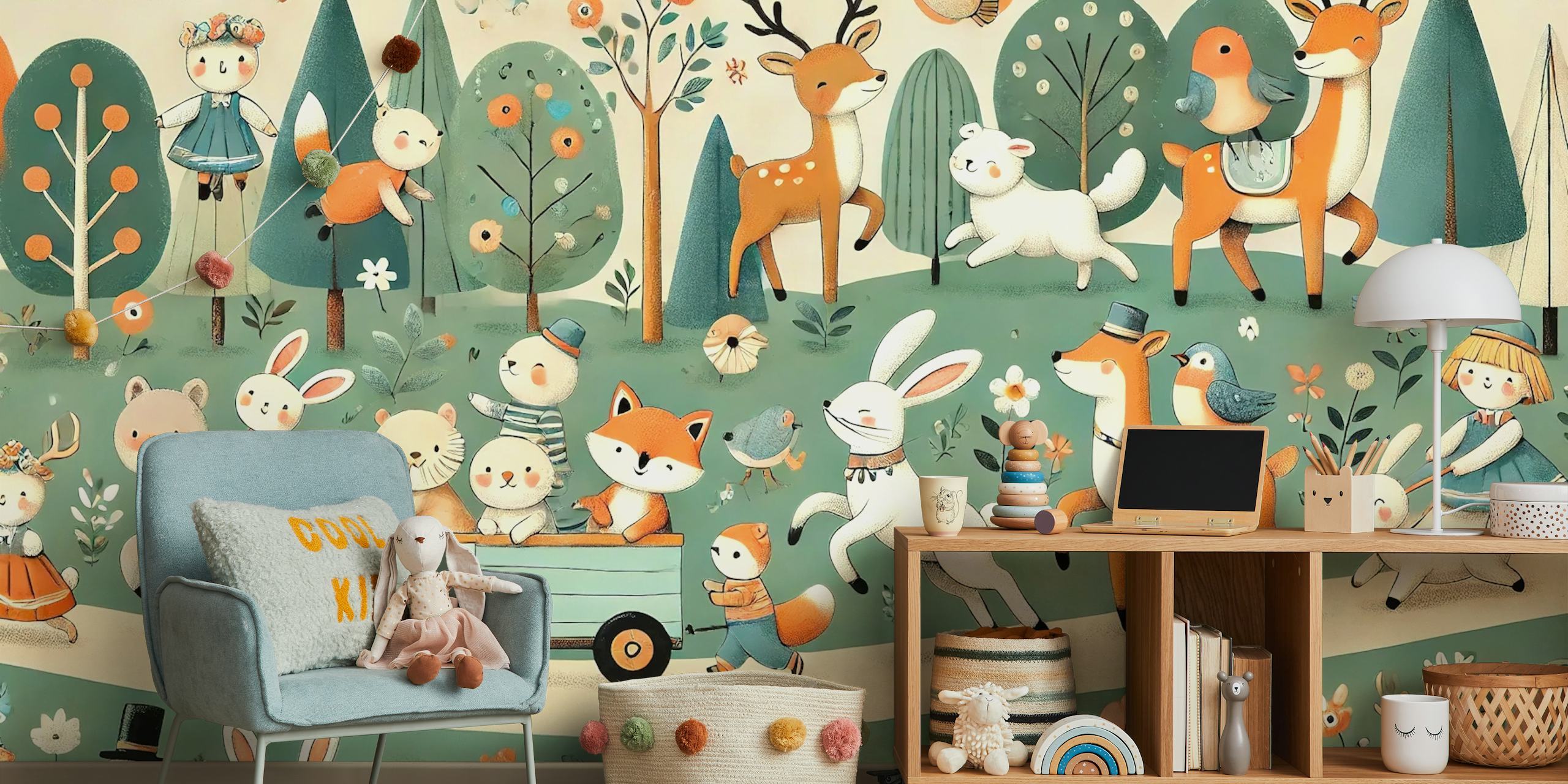 Papel de parede Forest Friends Parade em um quarto