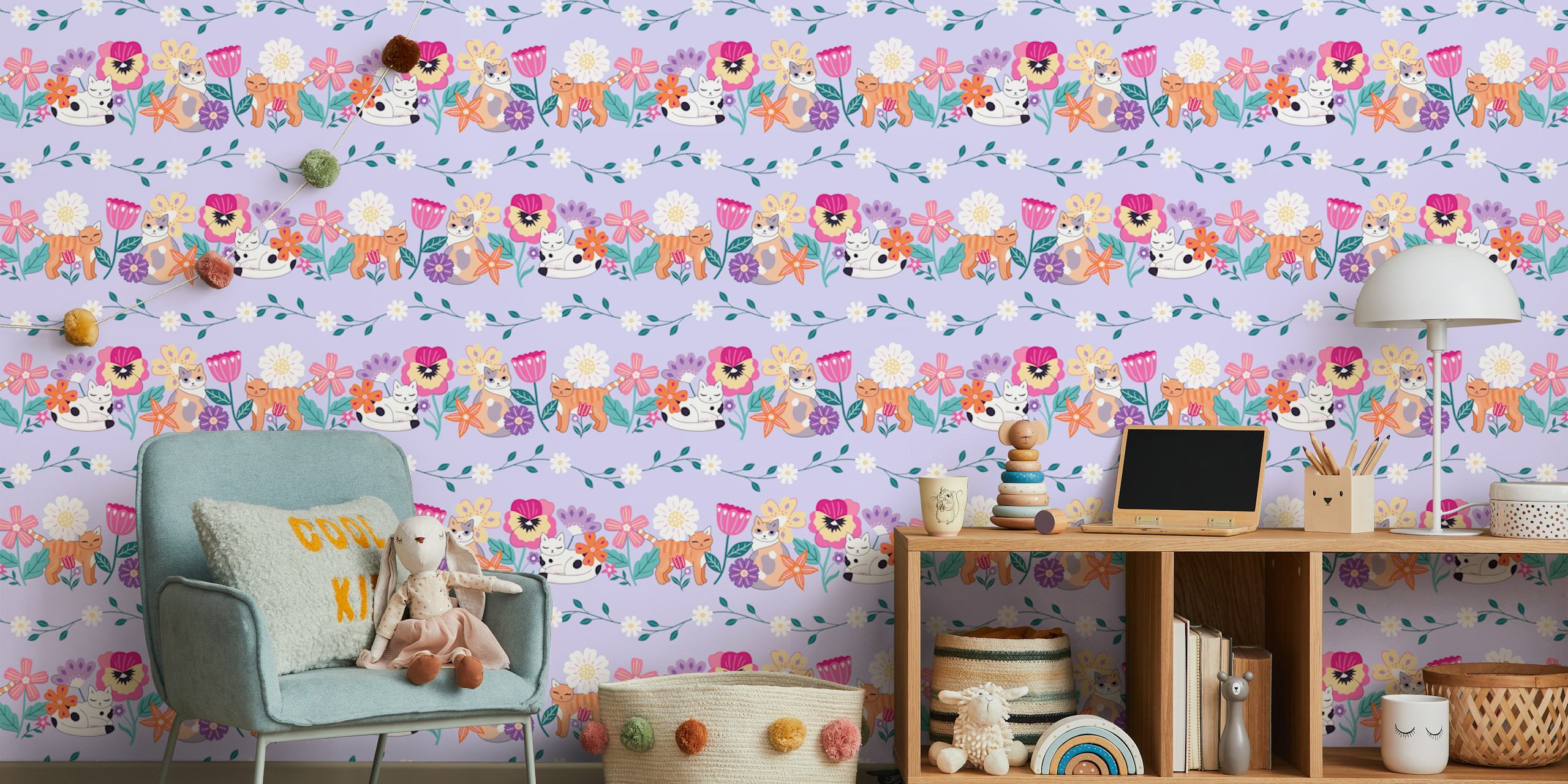 Tapeta Floral Kitten Stripe v místnosti