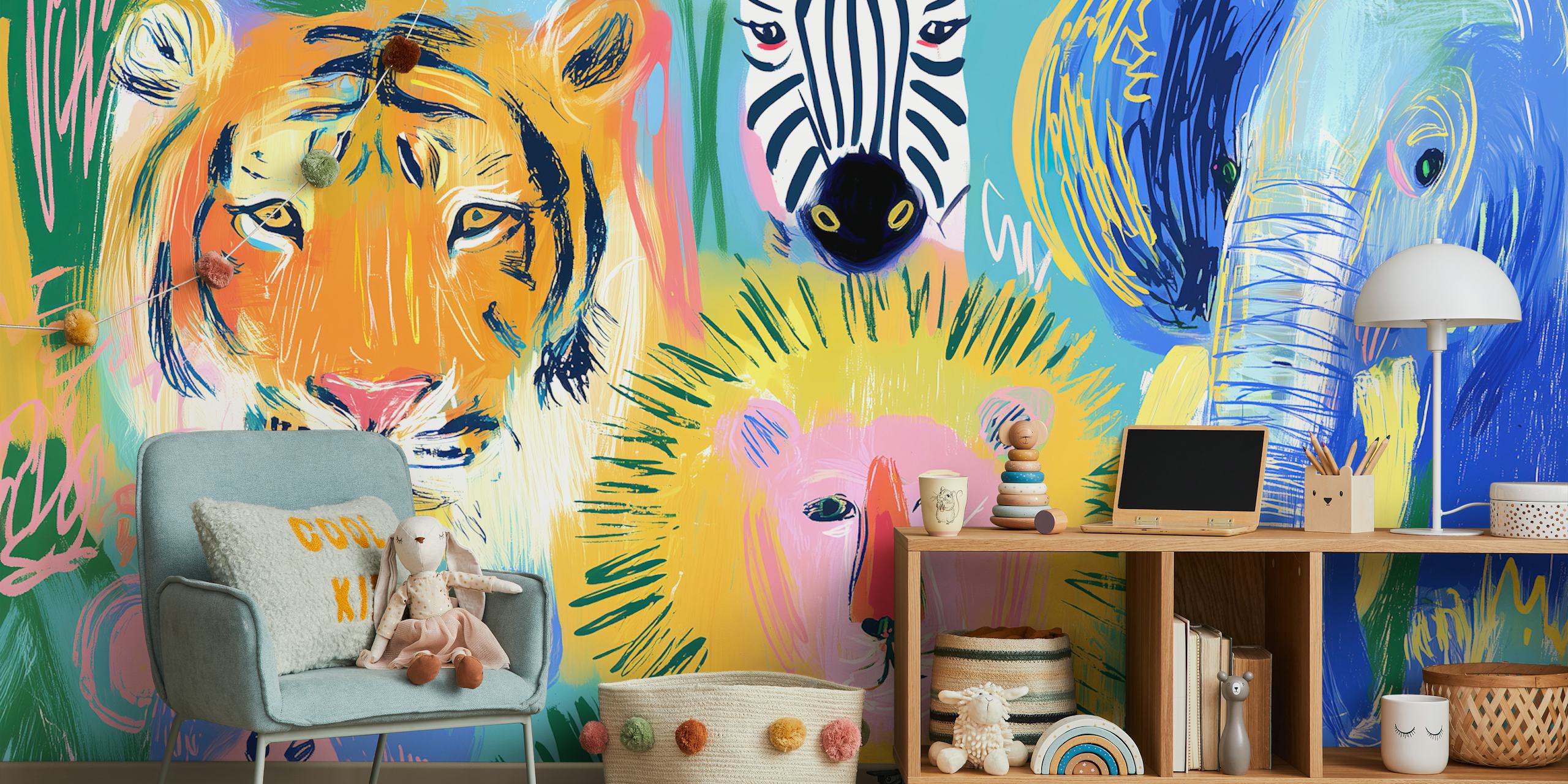 Arty Jungle Animals wallpaper in a room