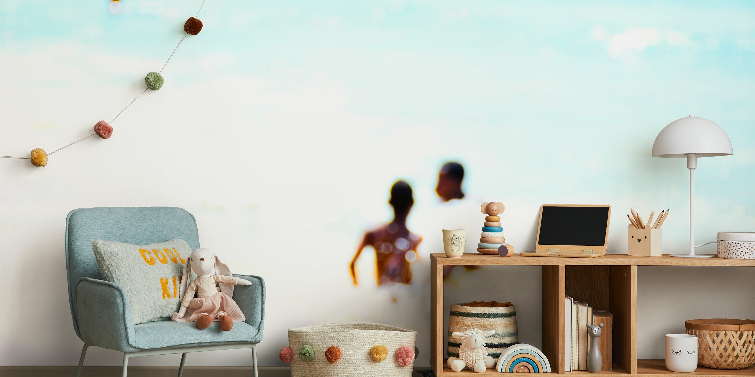 People enjoying a serene beach scene on Here and Now 5 wall mural