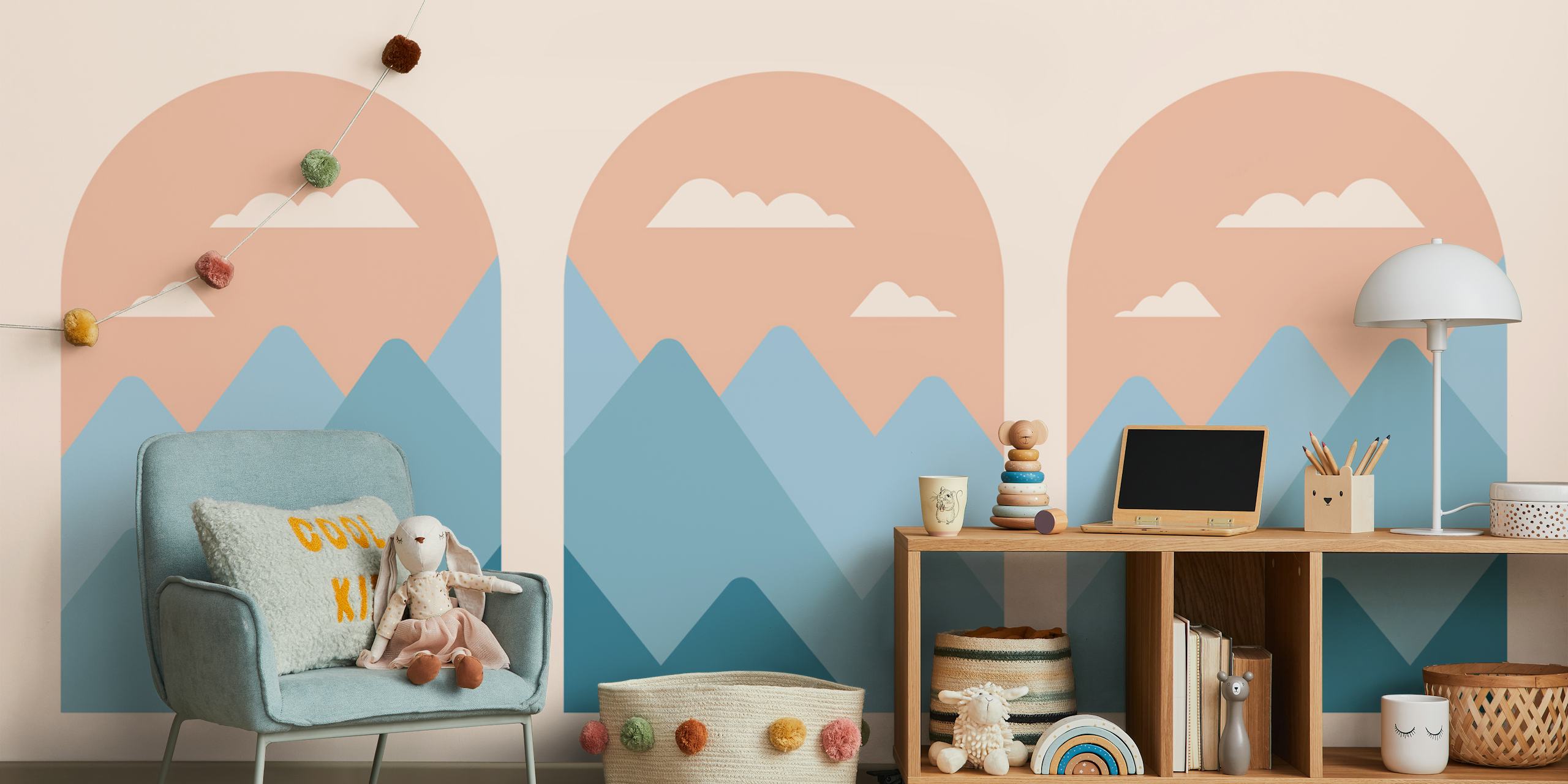Retro Scandinavia Mountains Tapete in einem Zimmer