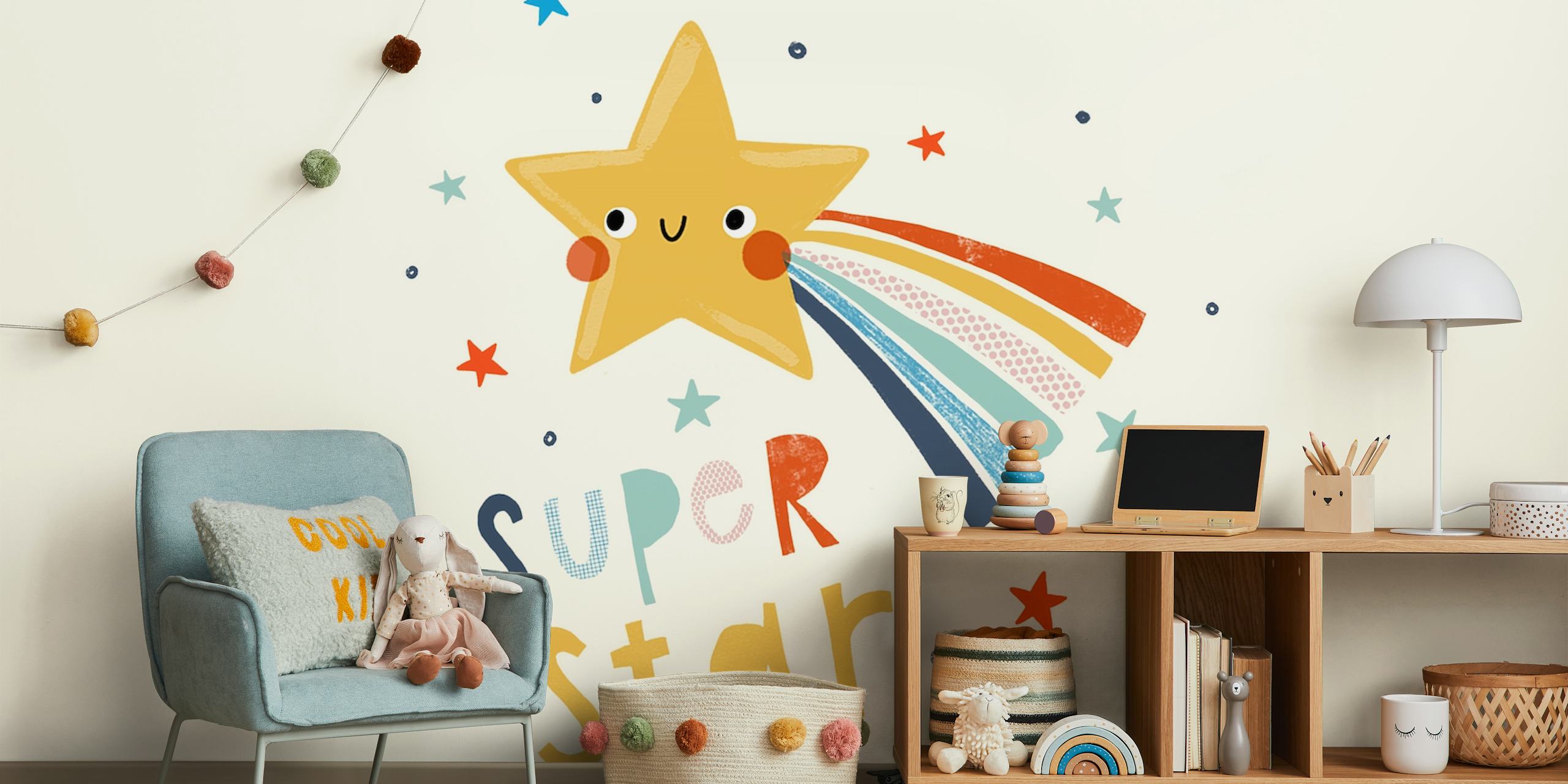 Cute star with rainbow and colorful stars wallpaper