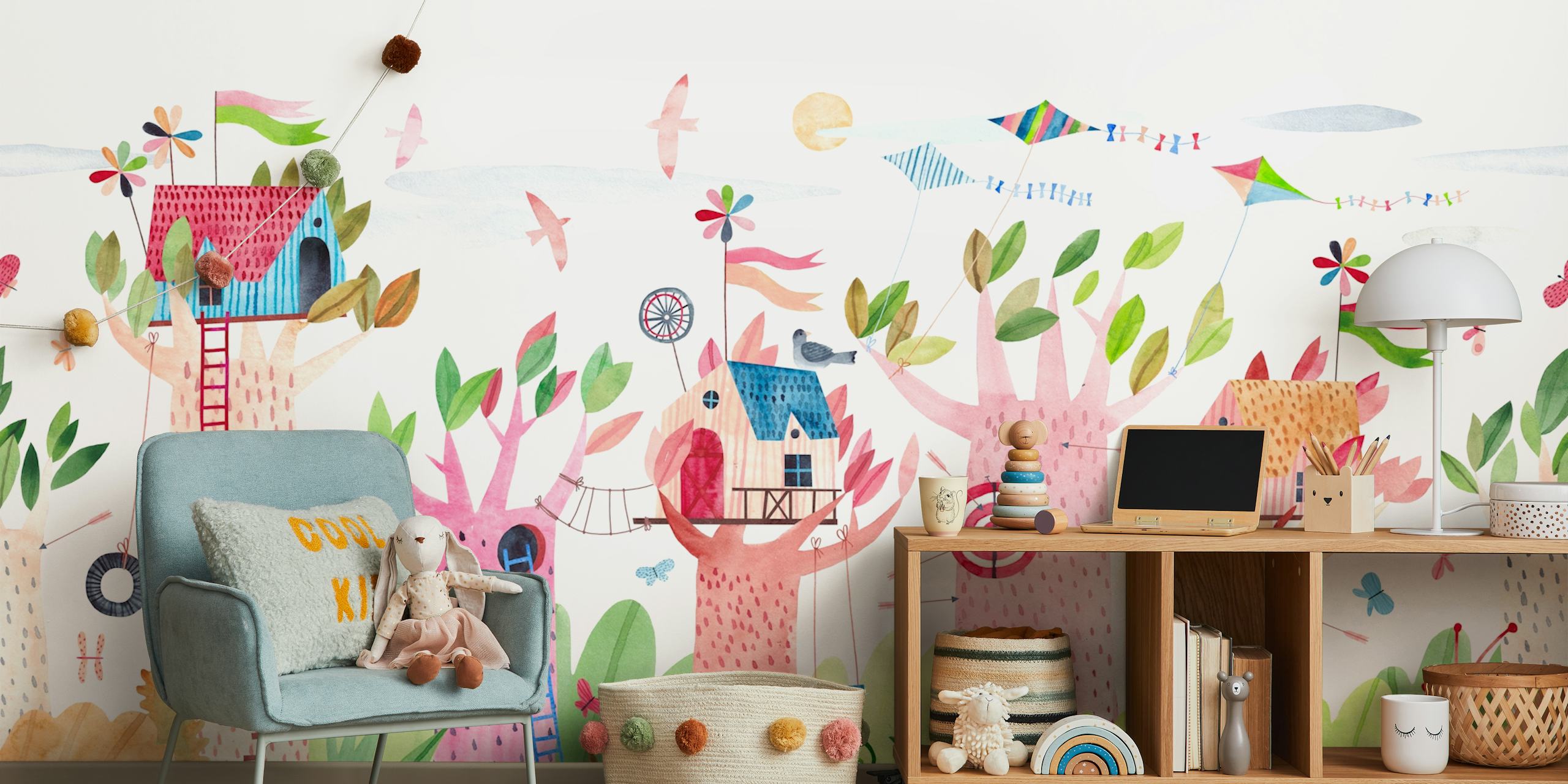 Papier peint whimsical Cute tree houses dans un cadre de pièce
