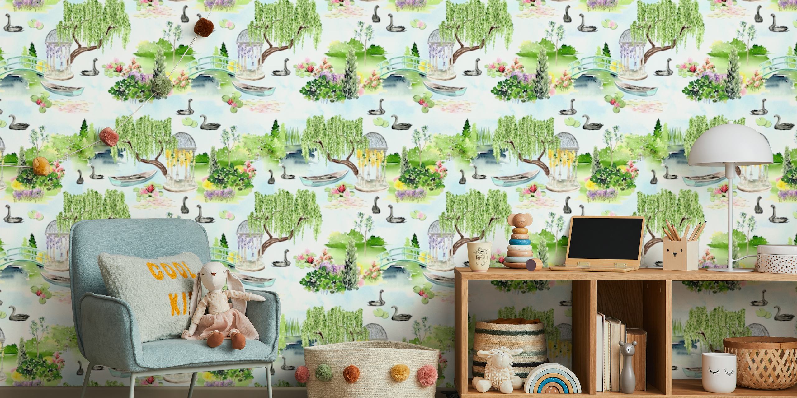 Monet Garden Landscape behang in een kamer