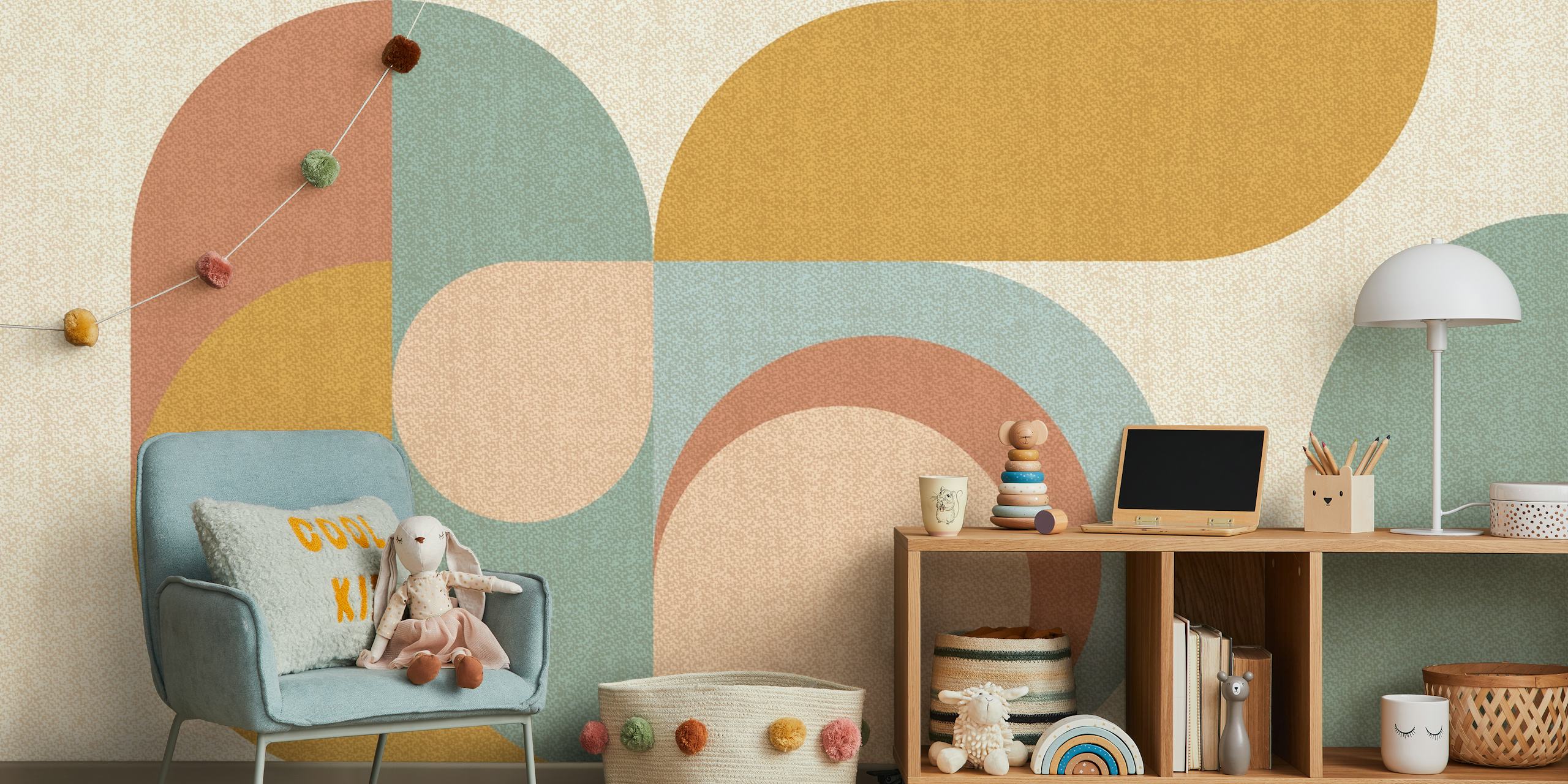 Zidna slika Bauhaus Bird iz sredine stoljeća s apstraktnim geometrijskim oblicima u zemljanim tonovima