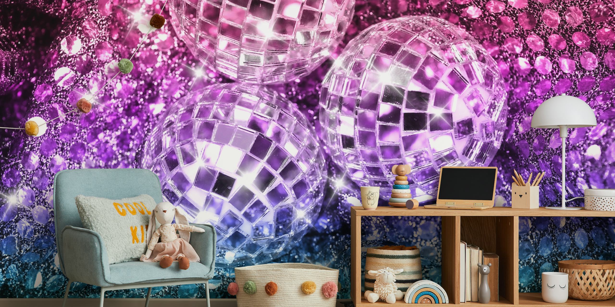 Colorful disco balls on shimmering background wallpaper