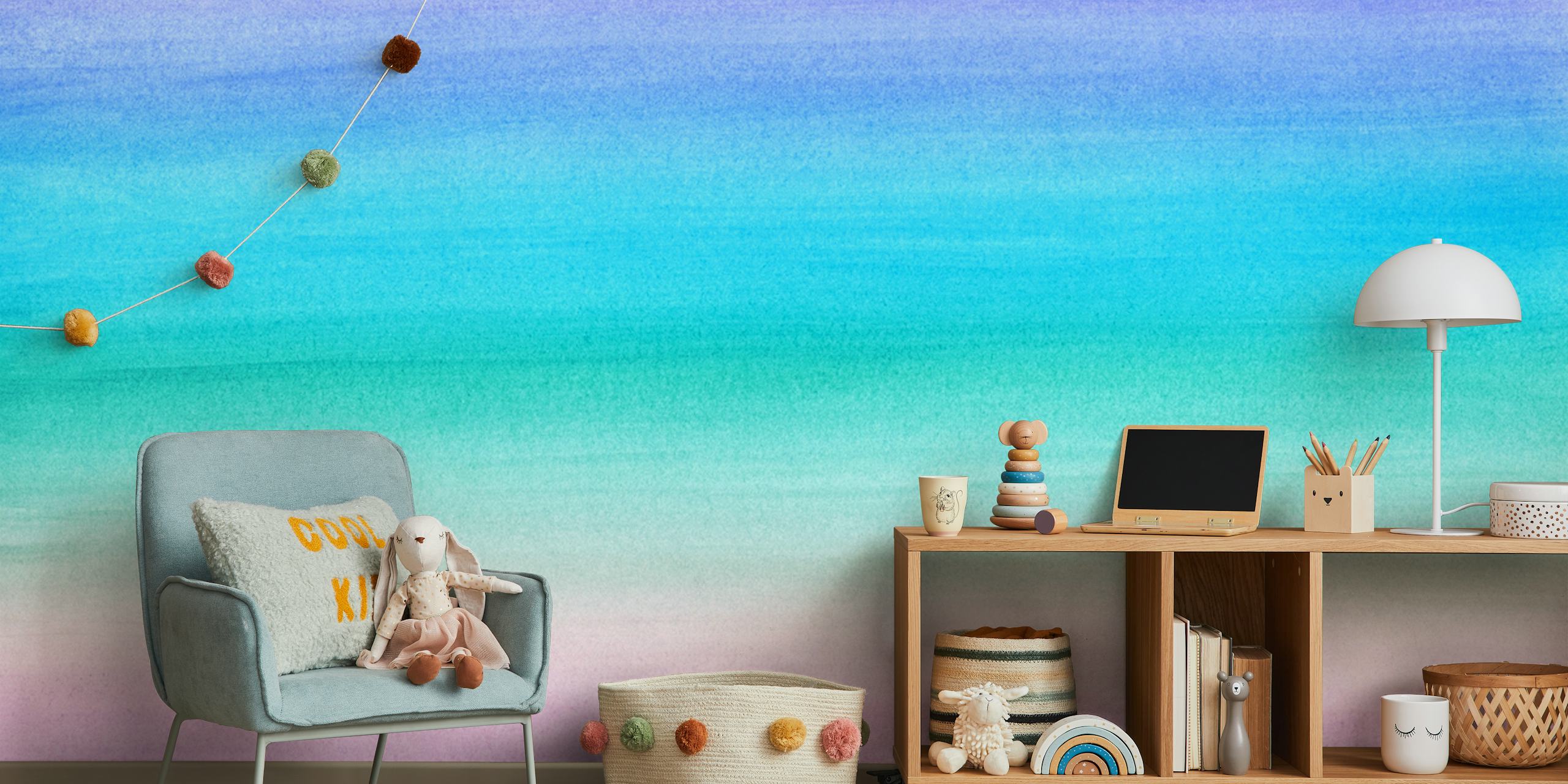 Pastel watercolor striped wallpaper in blue, green, purple, and pink
