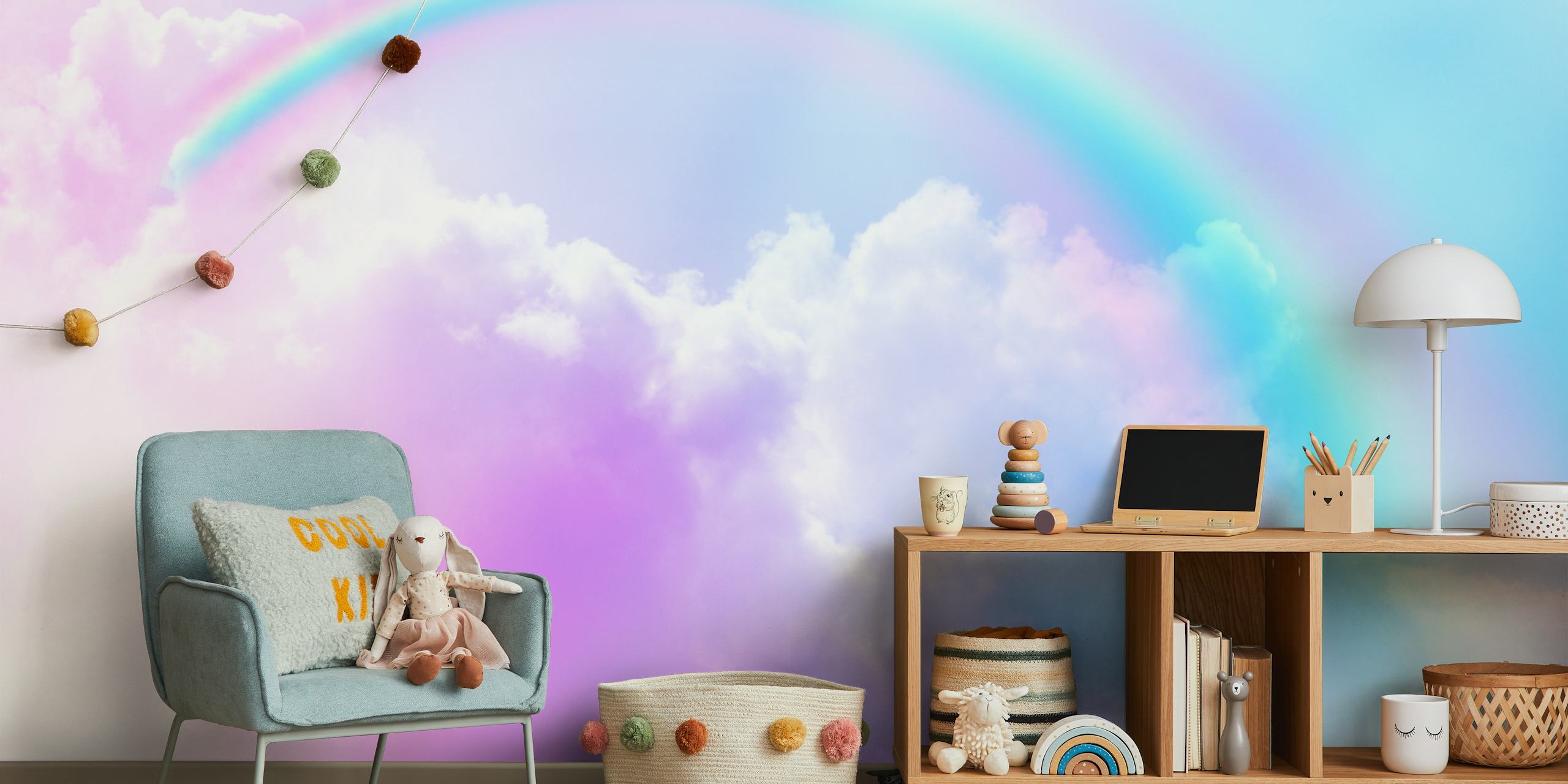 Carta da parati Magical rainbow clouds in una stanza