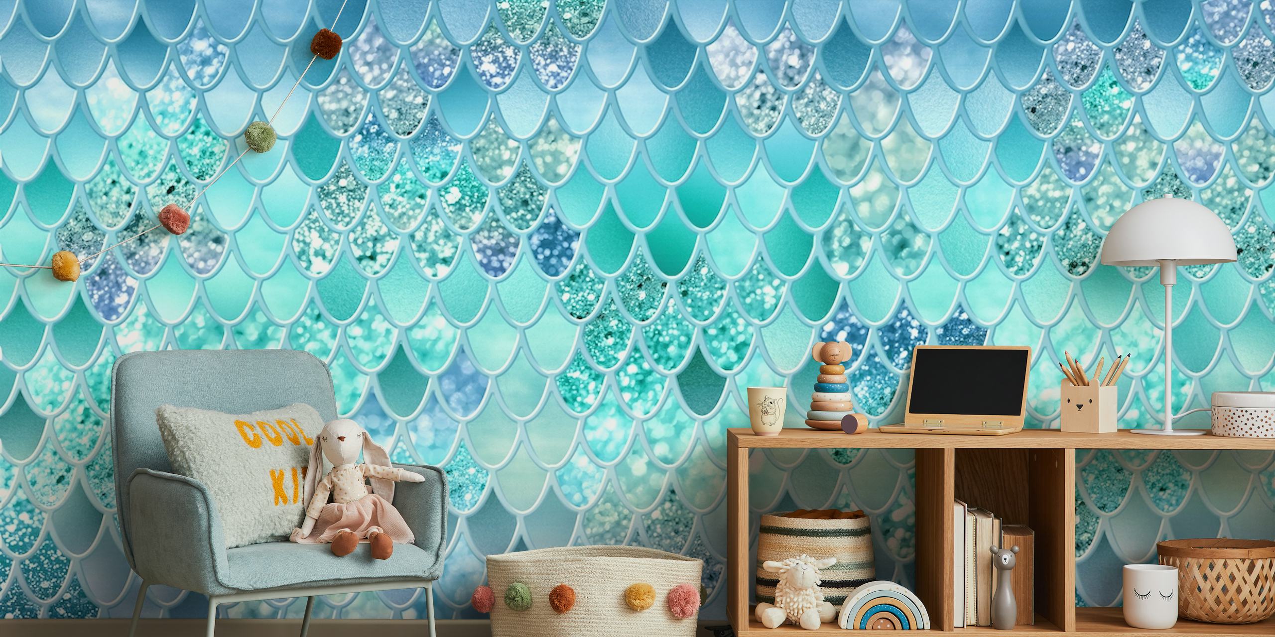 Shimmering mermaid scale pattern wallpaper display