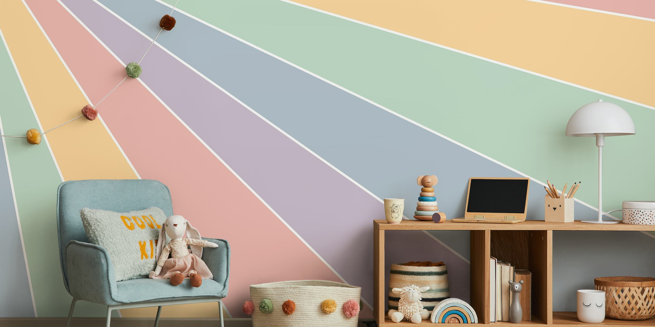 Papel pintado Happy Pastel Rainbow en una habitación
